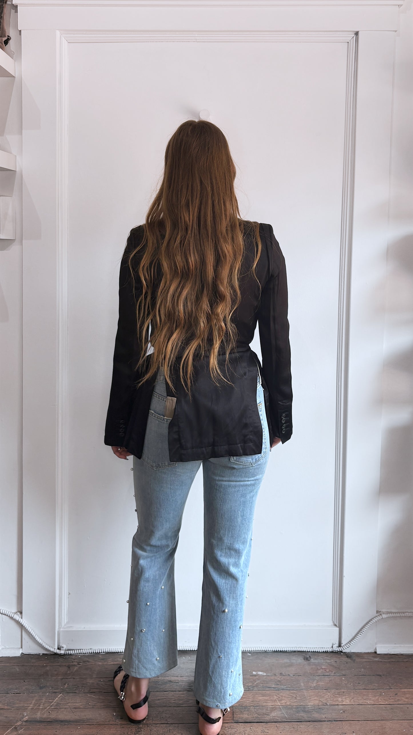 Ann Demeulemeester Black Rayon Belted Blazer 38