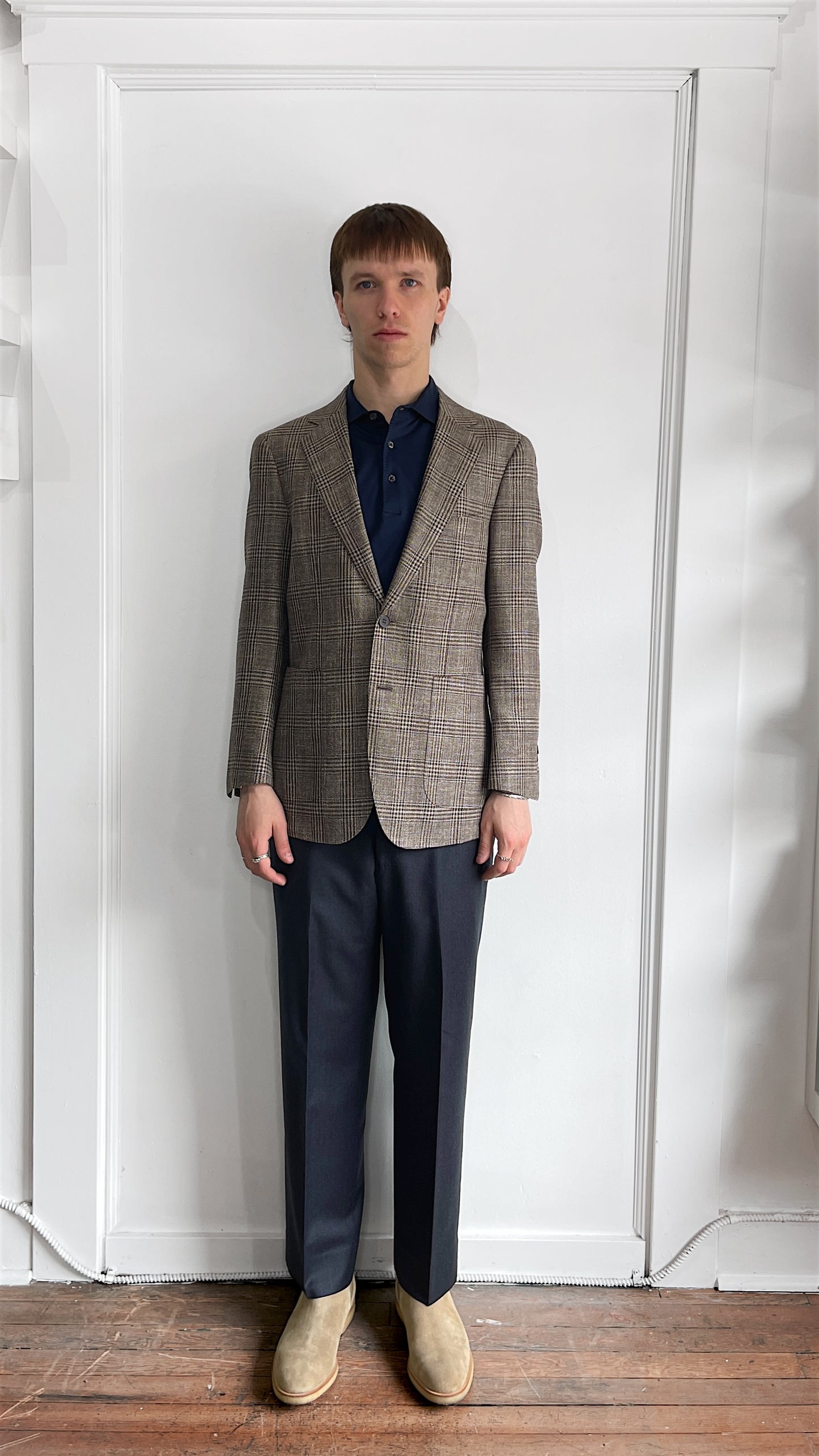 Suitsupply Multi Brown & Navy Glen Check Wool Silk Linen Sport Coat 38S