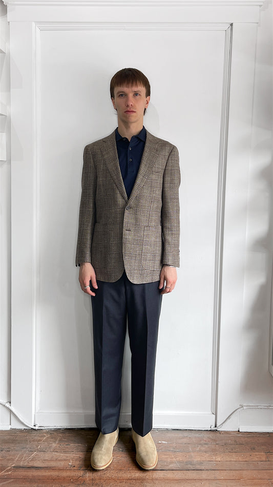 Suitsupply Multi Brown & Navy Glen Check Wool Silk Linen Sport Coat 38S