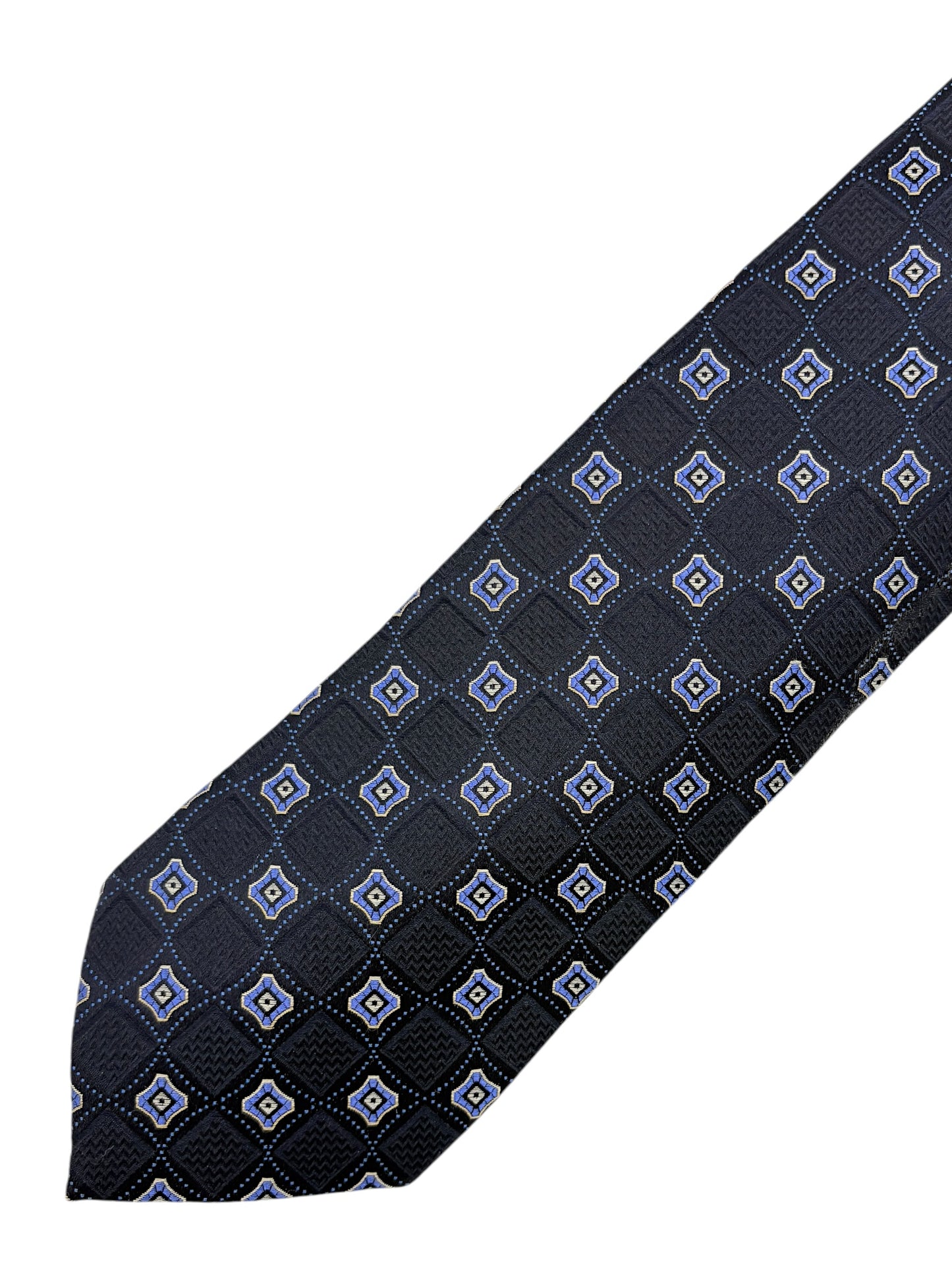 Ermenegildo Zegna Navy and Blue Geometric Check Pattern Silk Tie