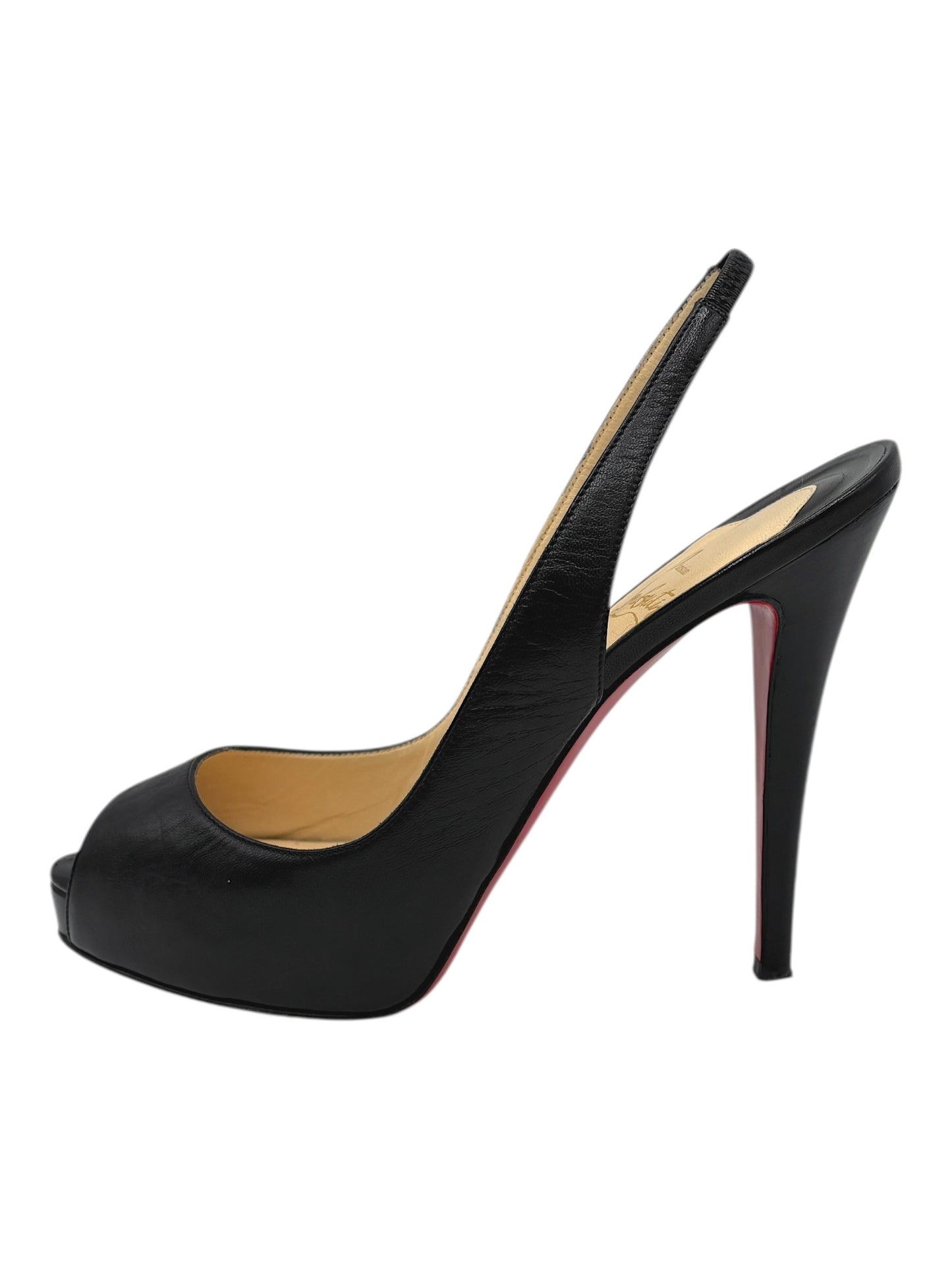 Christian Louboutin Black Leather No Prive Peep Toe Slingback Pumps 7 M / 8.5 W