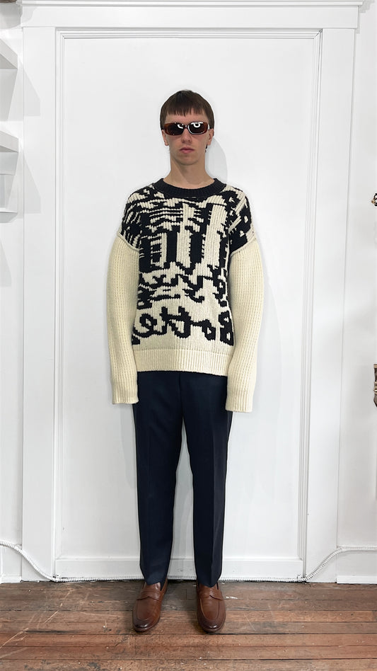 Bottega Veneta Cream & Black Heavyweight Wool Knit Sweater Extra Large