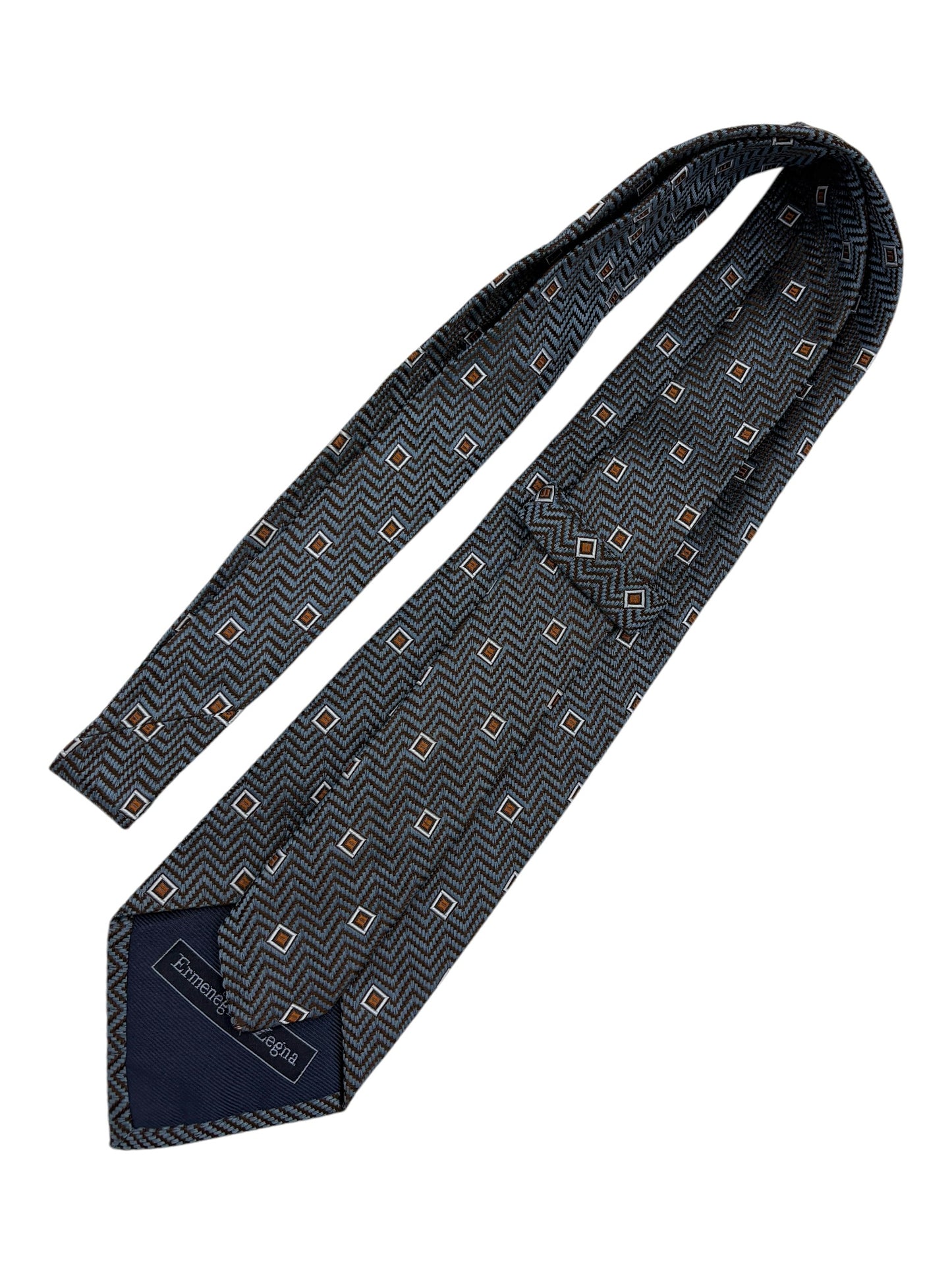 Ermenegildo Zegna Teal Blue Silk Geometric Neck Tie