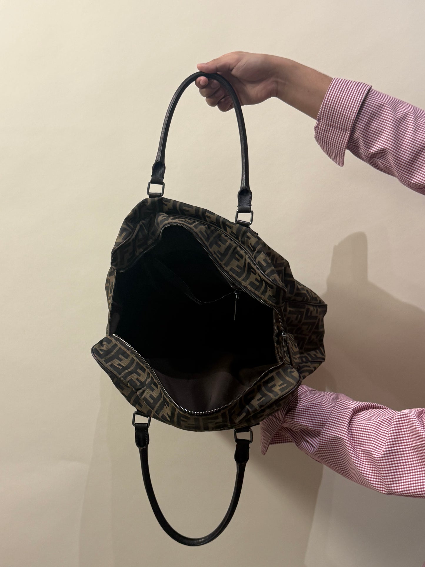 Fendi Light & Dark Brown Monogram Nylon Boston Bag