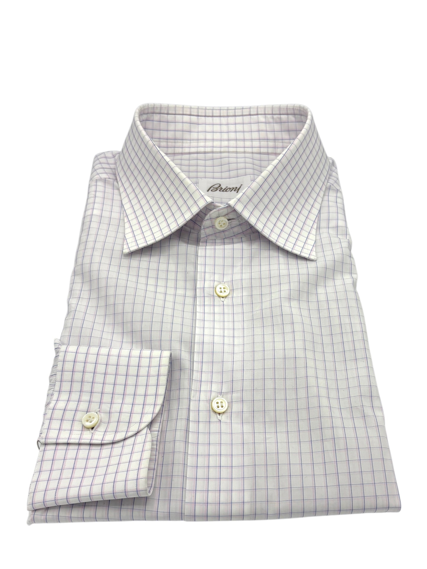 Brioni White, Blue, & Pink Graph Check Dress Shirt 17