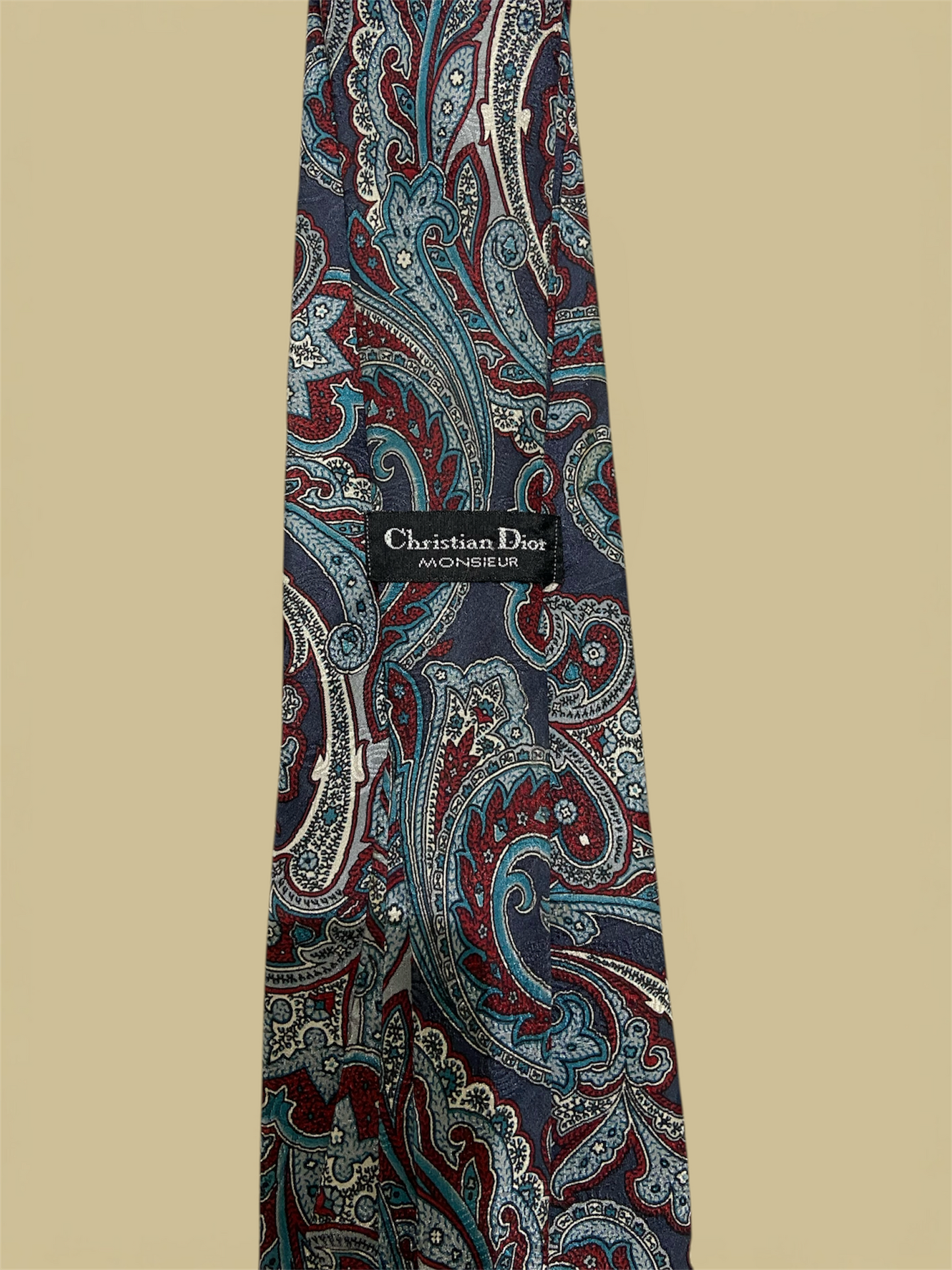 Christian Dior Teal & Red Paisley Silk Tie
