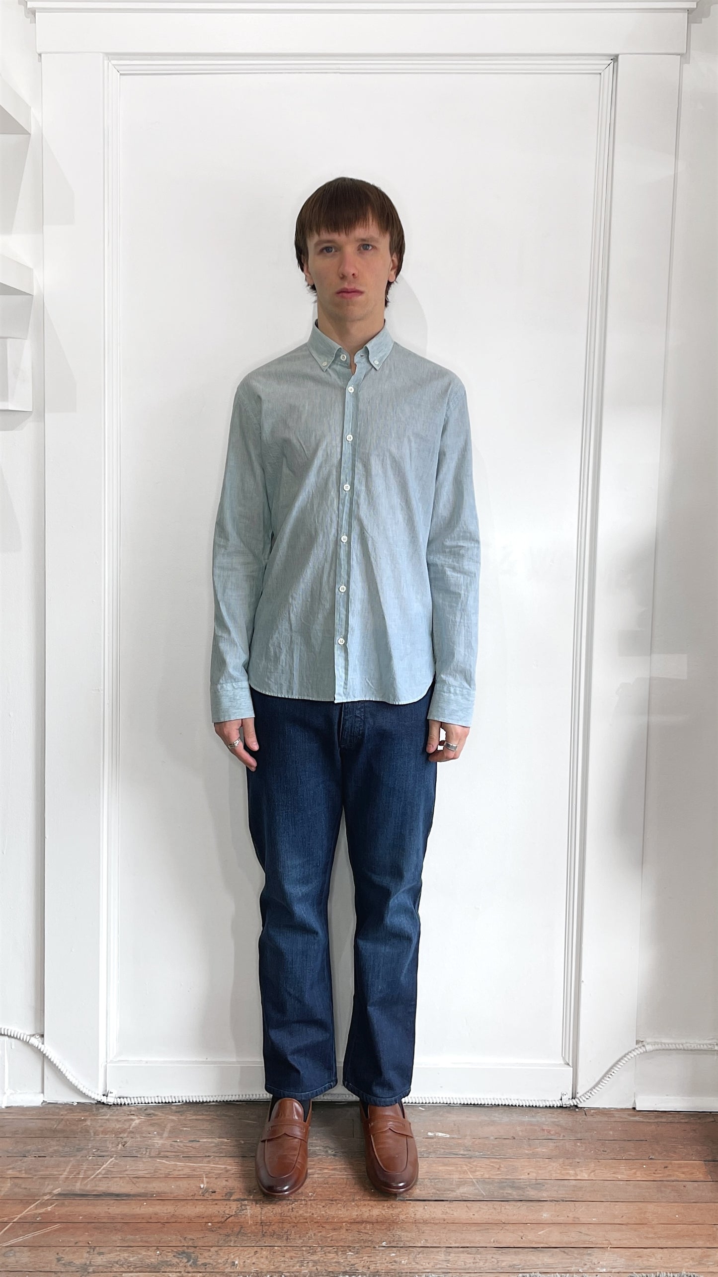 Billy Reid Teal & White Striped Murphy Button Up Shirt Small