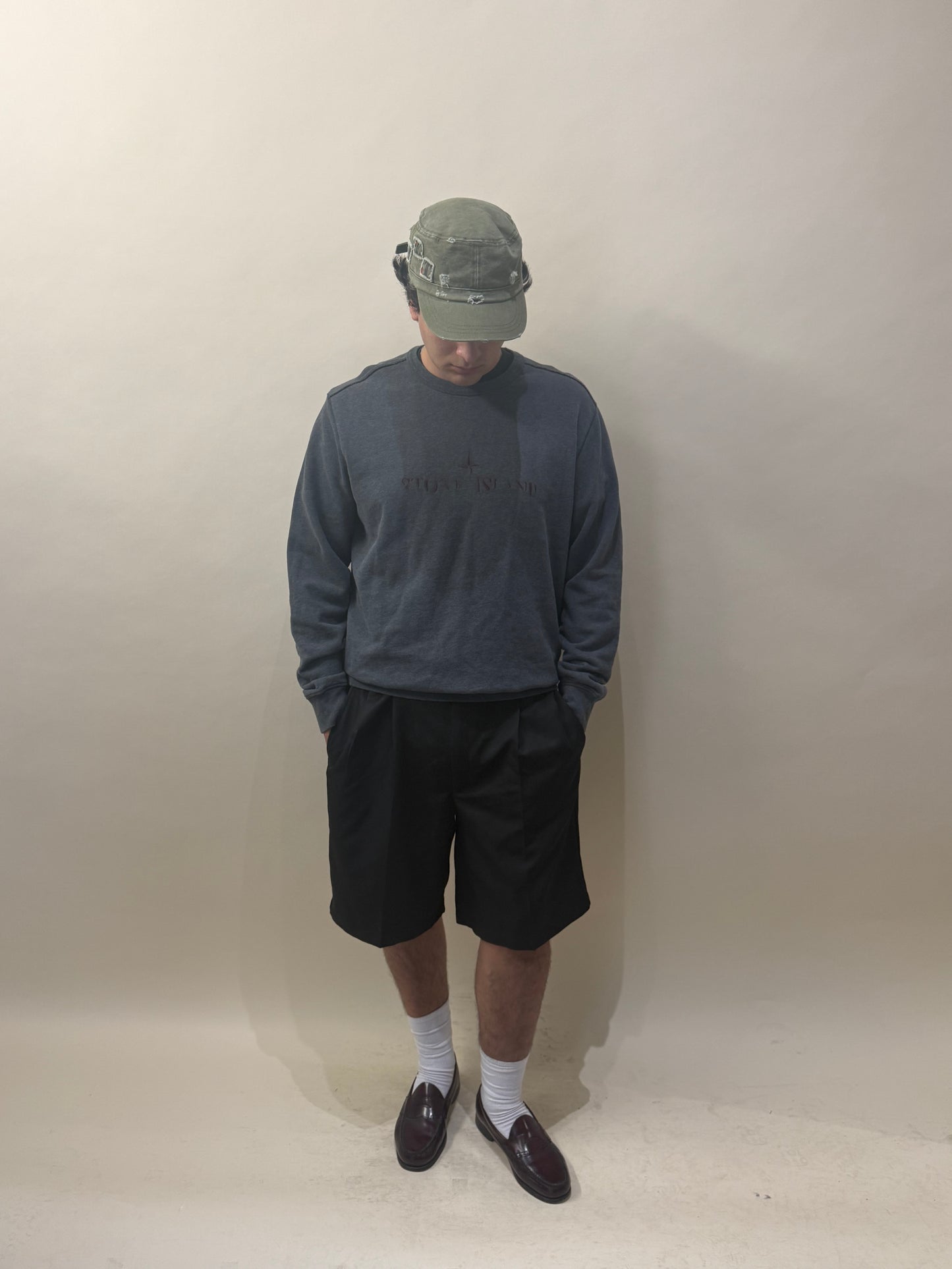 Stone Island Dark Grey & Maroon Faded Logo Crewneck Sweater XXL