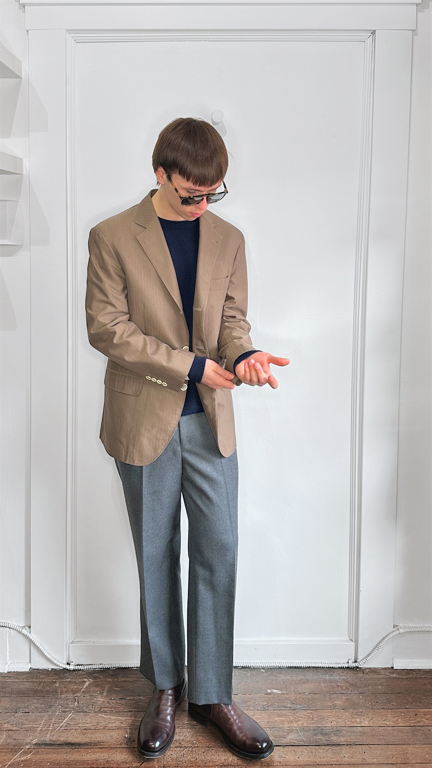 Brunello Cucinelli Light Brown Herringbone Cotton Sport Coat 40