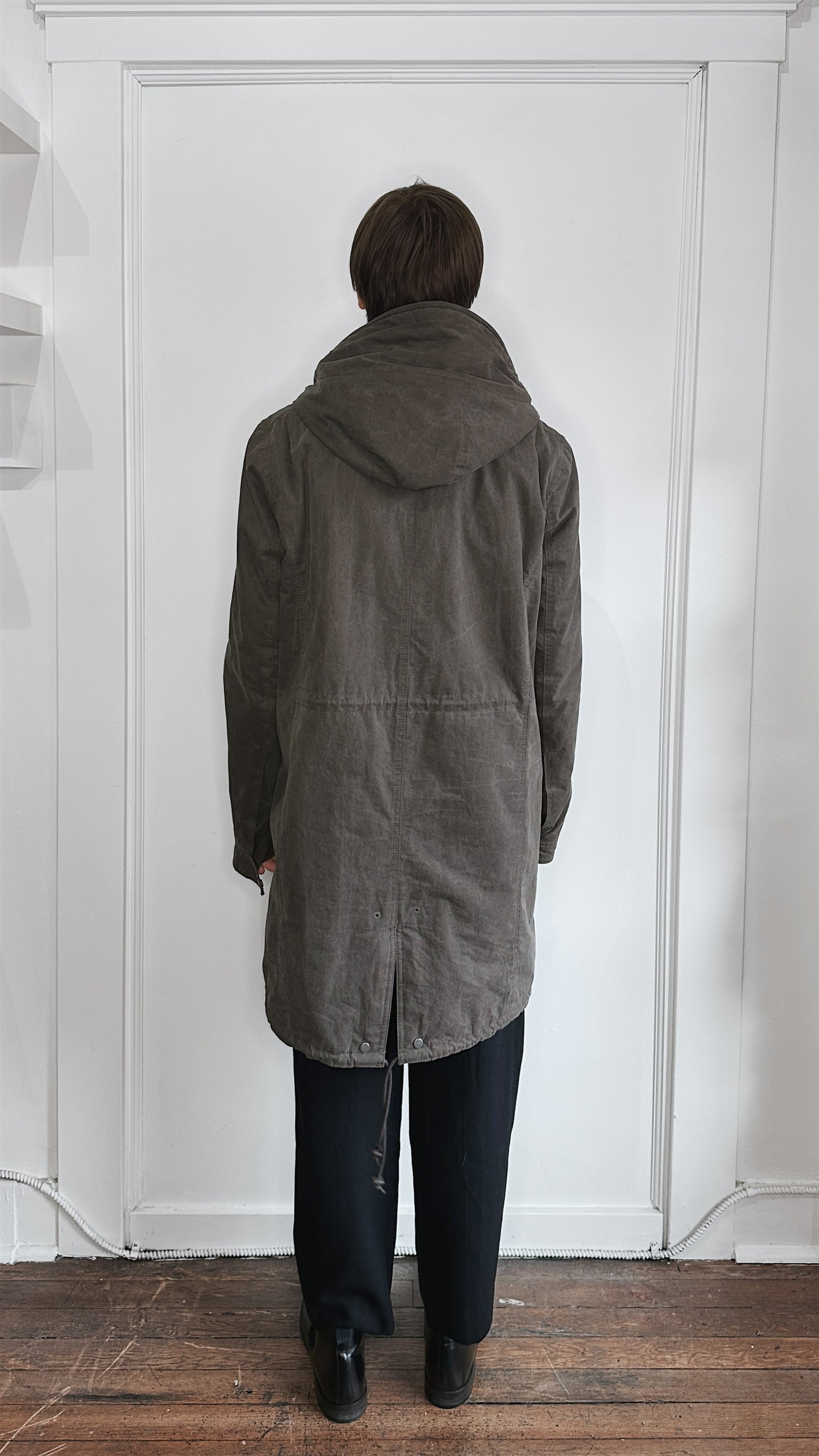 All Saints Brown Faded Quilted Fishtail Parka Large
