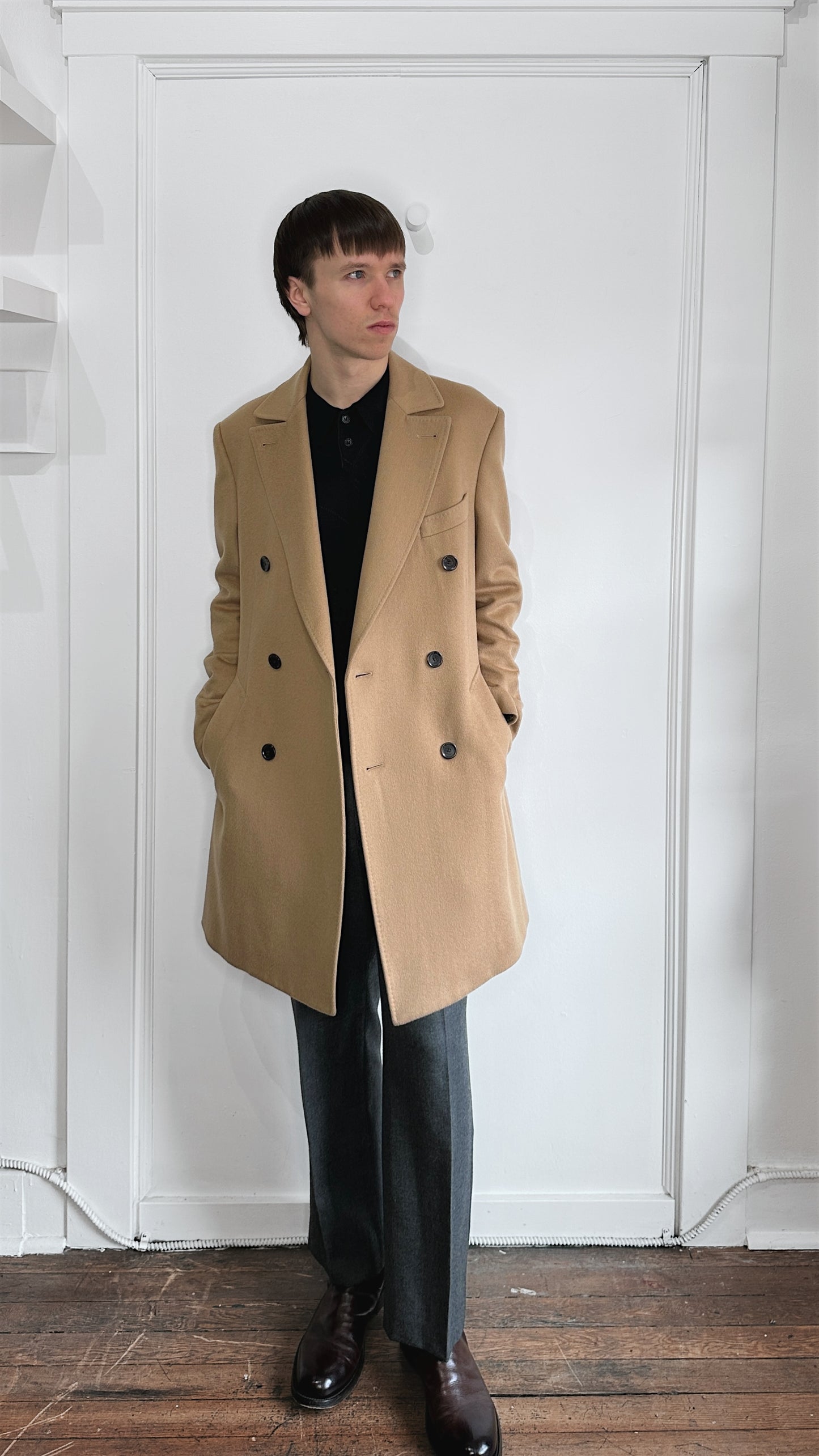 Indochino Camel Wool Cashmere Blend DB Overcoat 38