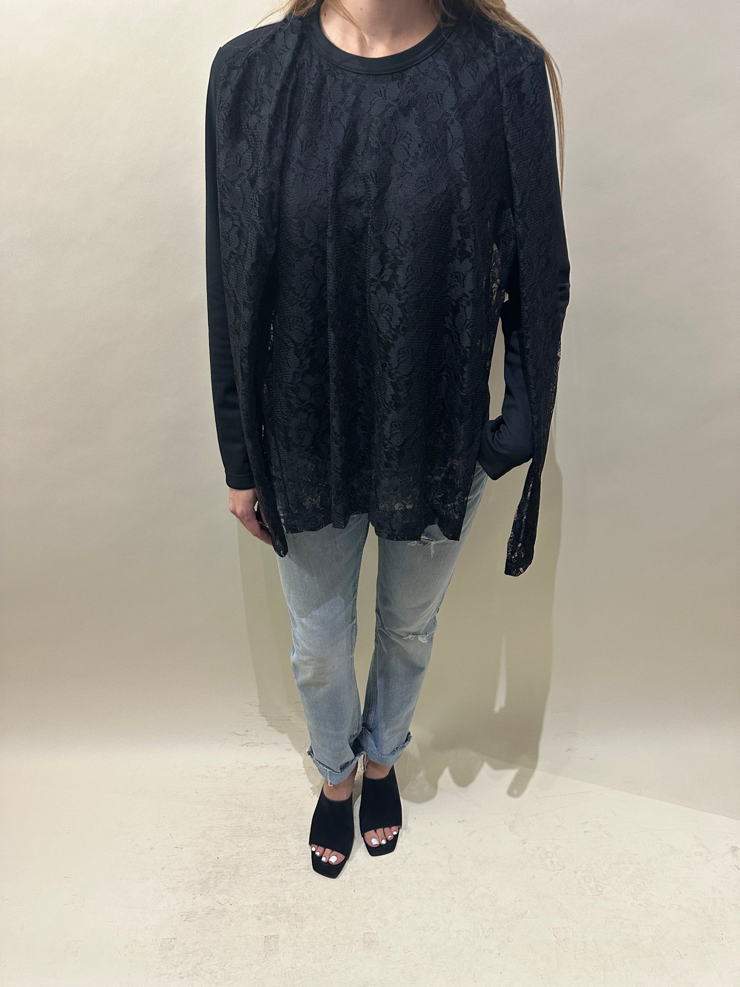 Comme Des Garcons Black Floral Lace Double LS T-Shirt Large - L