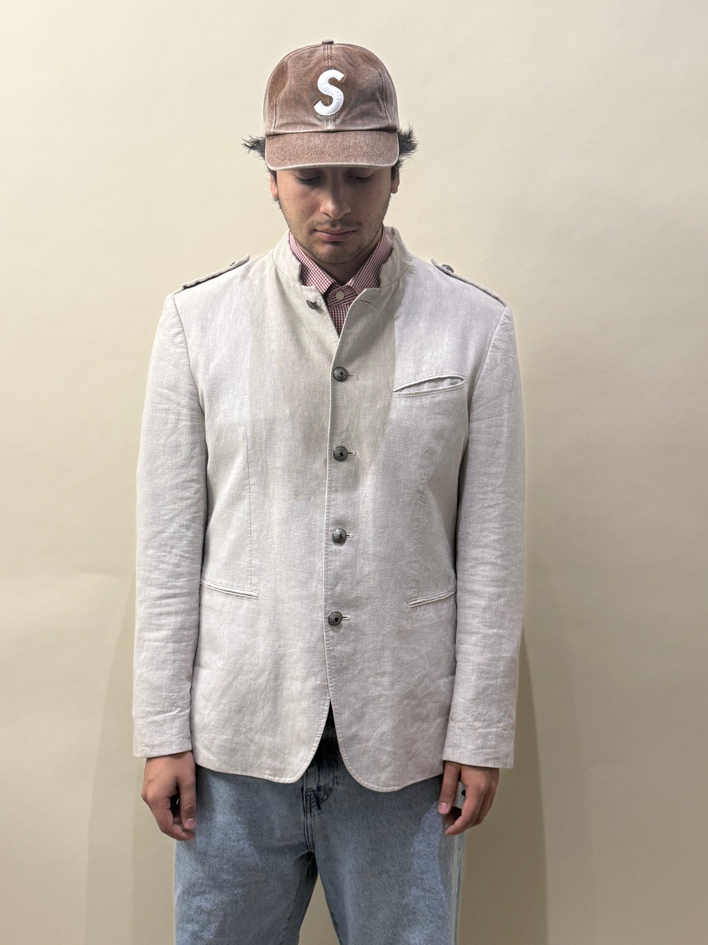 John Varvatos Beige Cotton Linen Military Style Jacket 46