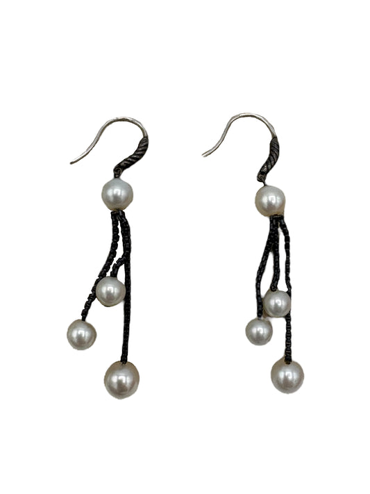 David Yurman Gunmetal & Pearl Hoop Drop Earrings