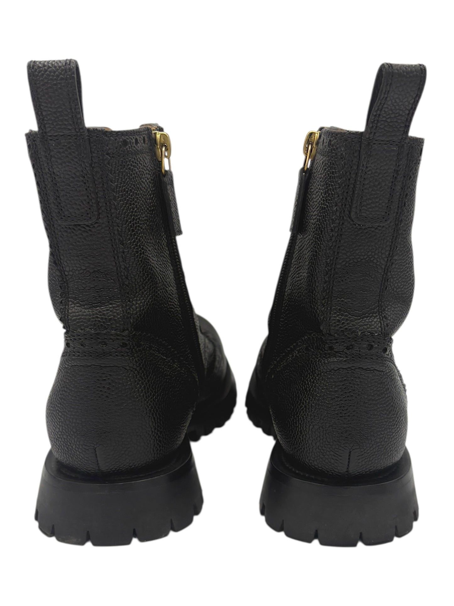 Gucci Black Grained Leather Brogue Side Zip Boots 6 M / 7.5 W
