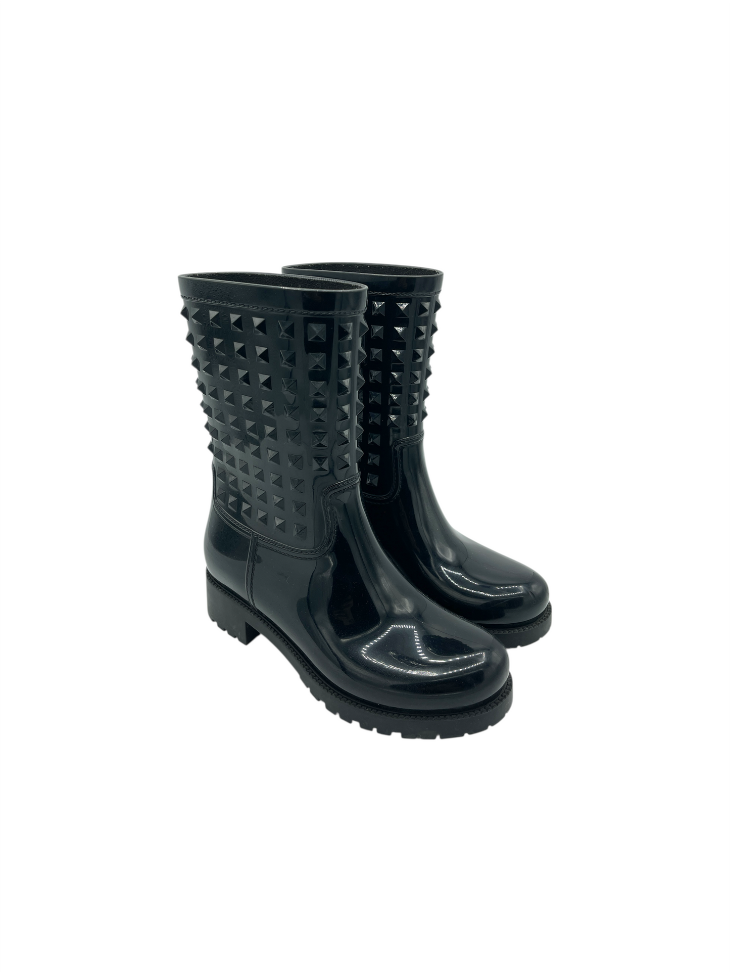 Valentino Black Rubber Rockstud Rain Boots 4.5 M / 6 W