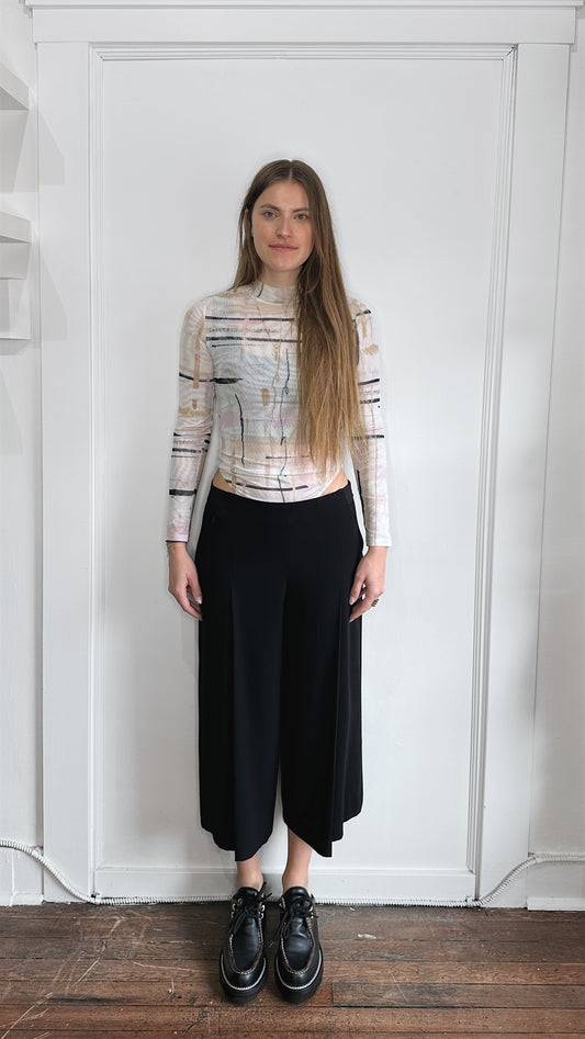 Elie Tahari Black Pleated Wide Leg Culotte Pants Small