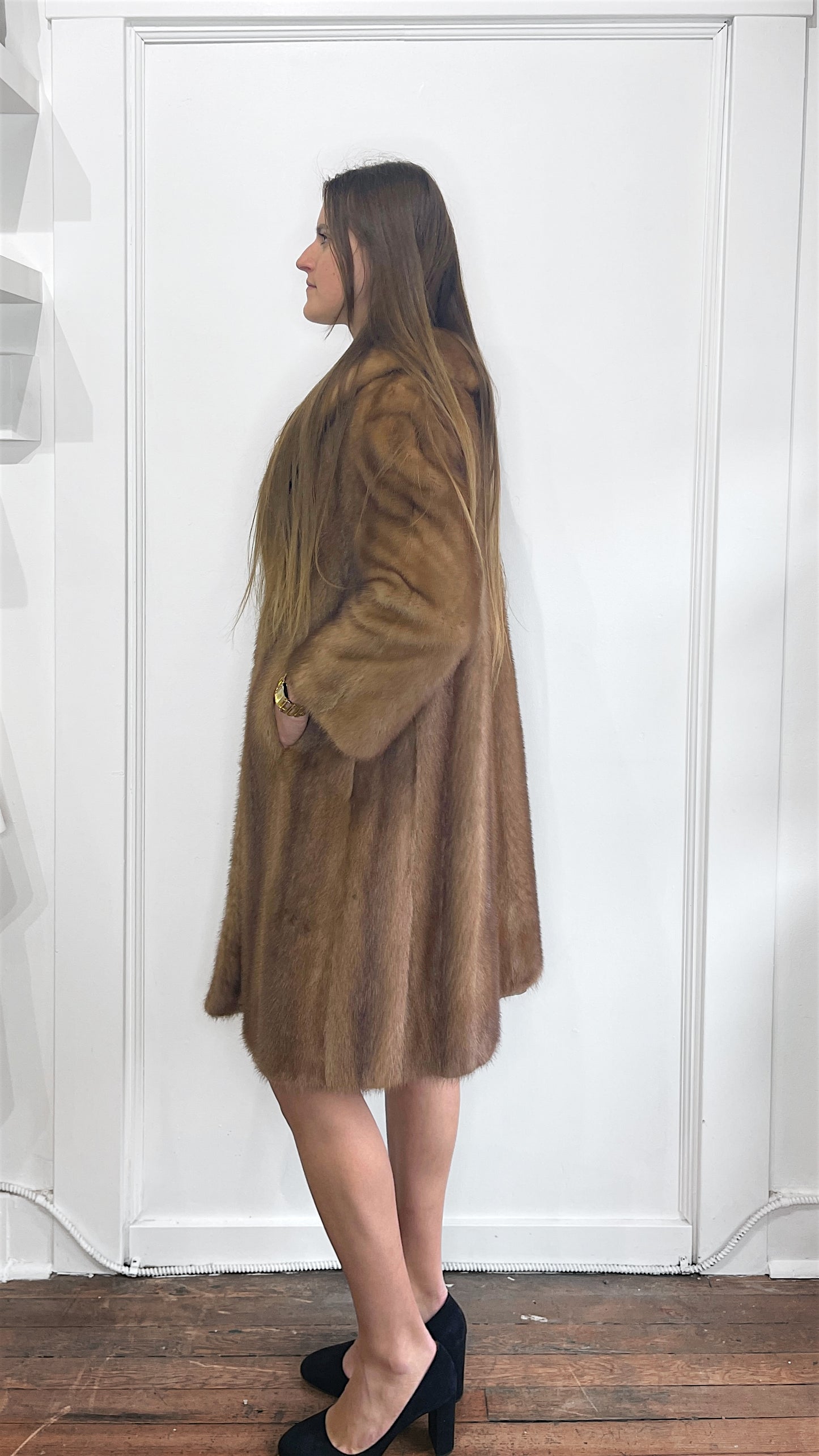 Unbranded Caramel Brown Mink Fur Overcoat Extra Small - XS