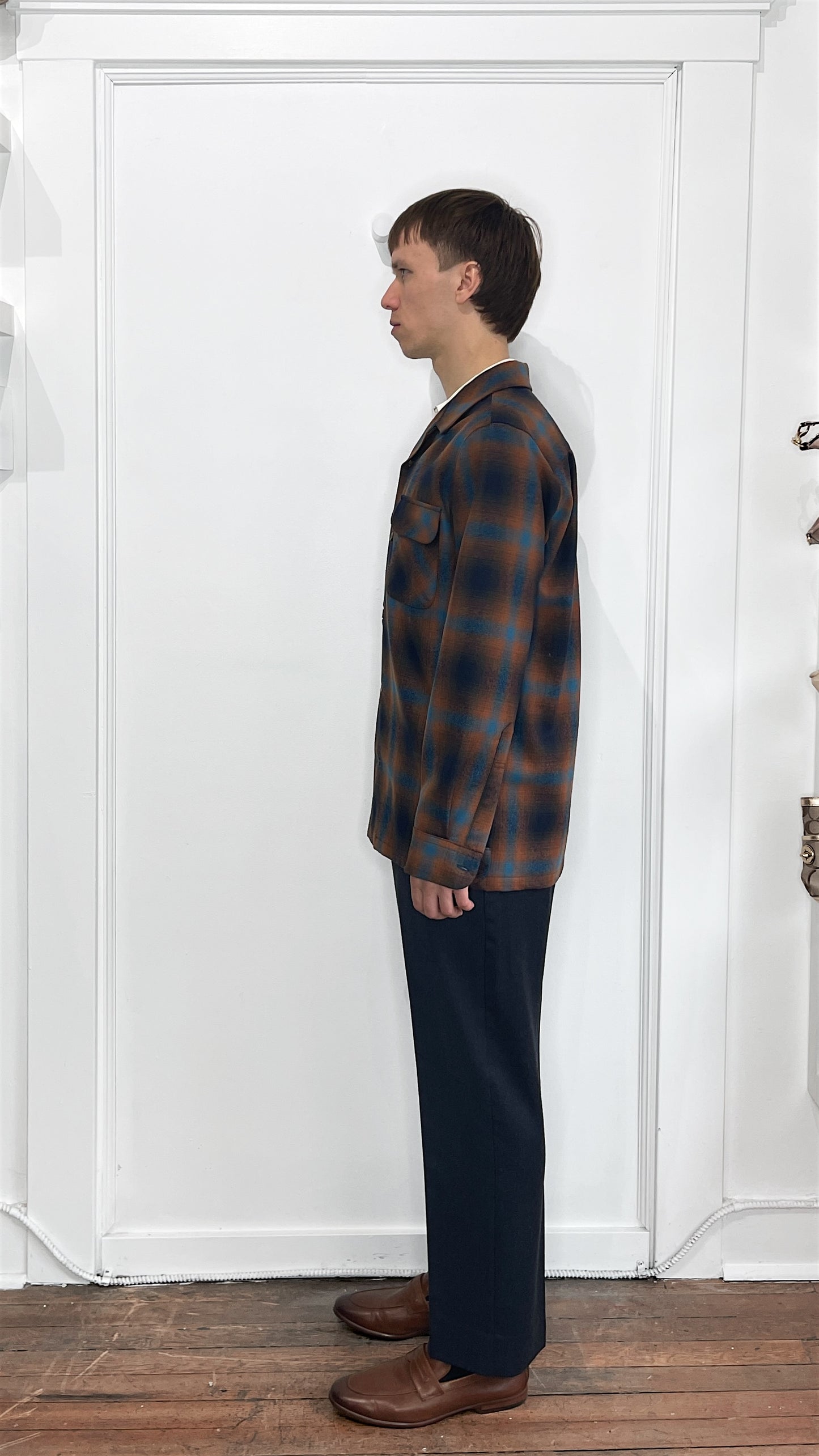 Pendleton Teal & Copper Plaid Wool LS Camp Shirt Medium