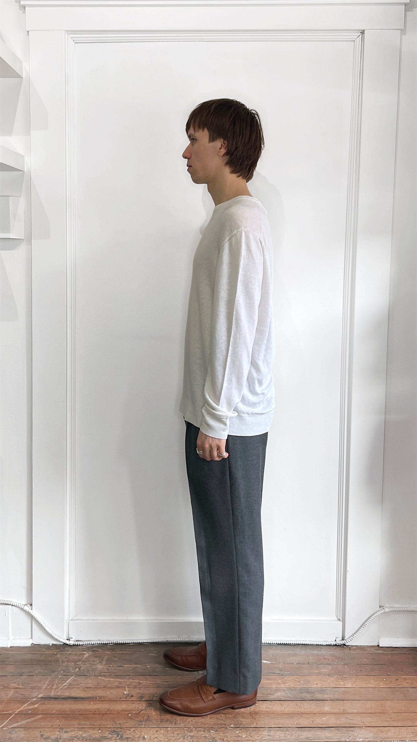 Ermenegildo Zegna Off White Linen Knit Crewneck Sweater Large