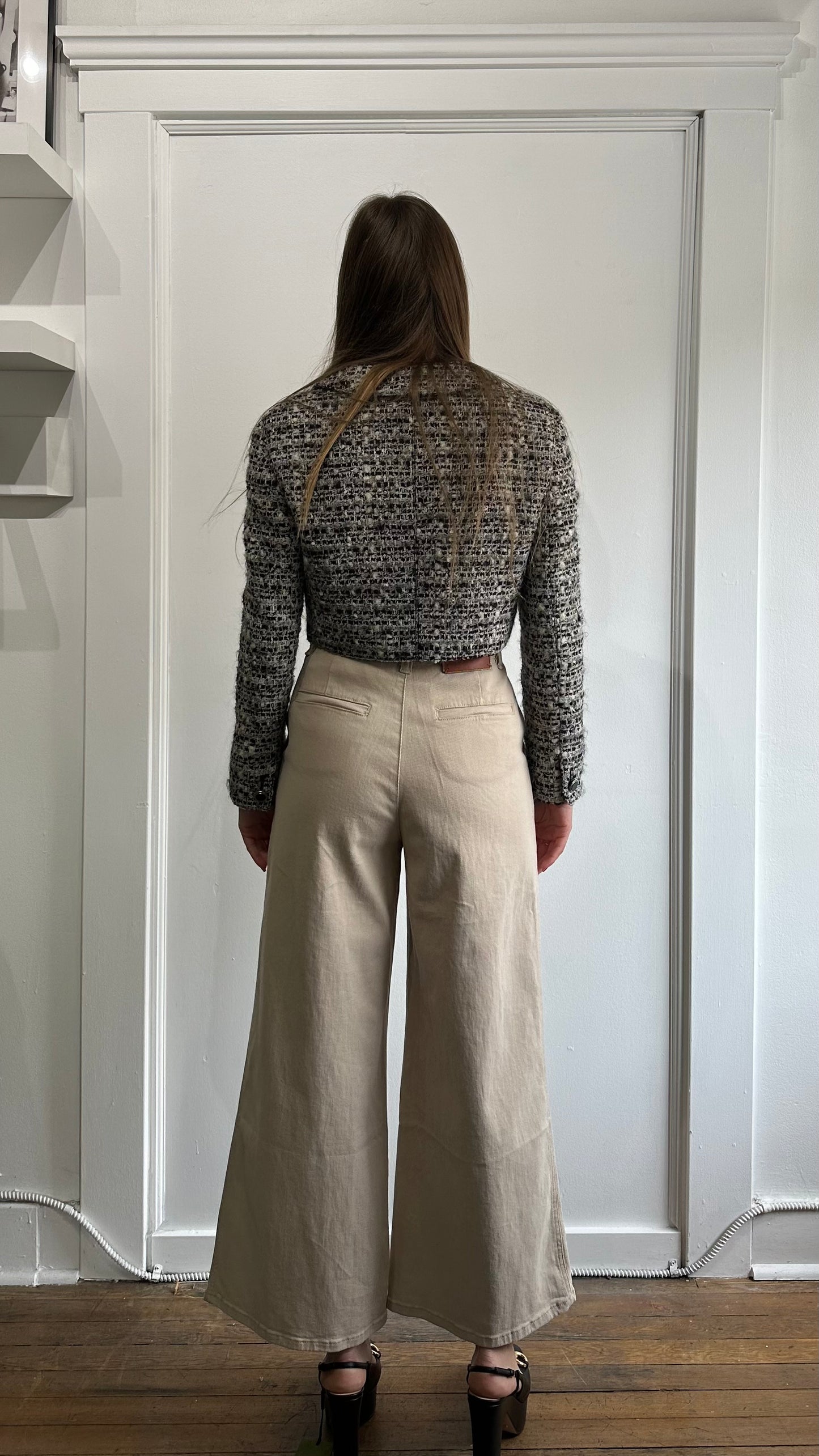 Valentino Black, White, & Beige Tweed Cropped Collared Jacket 10
