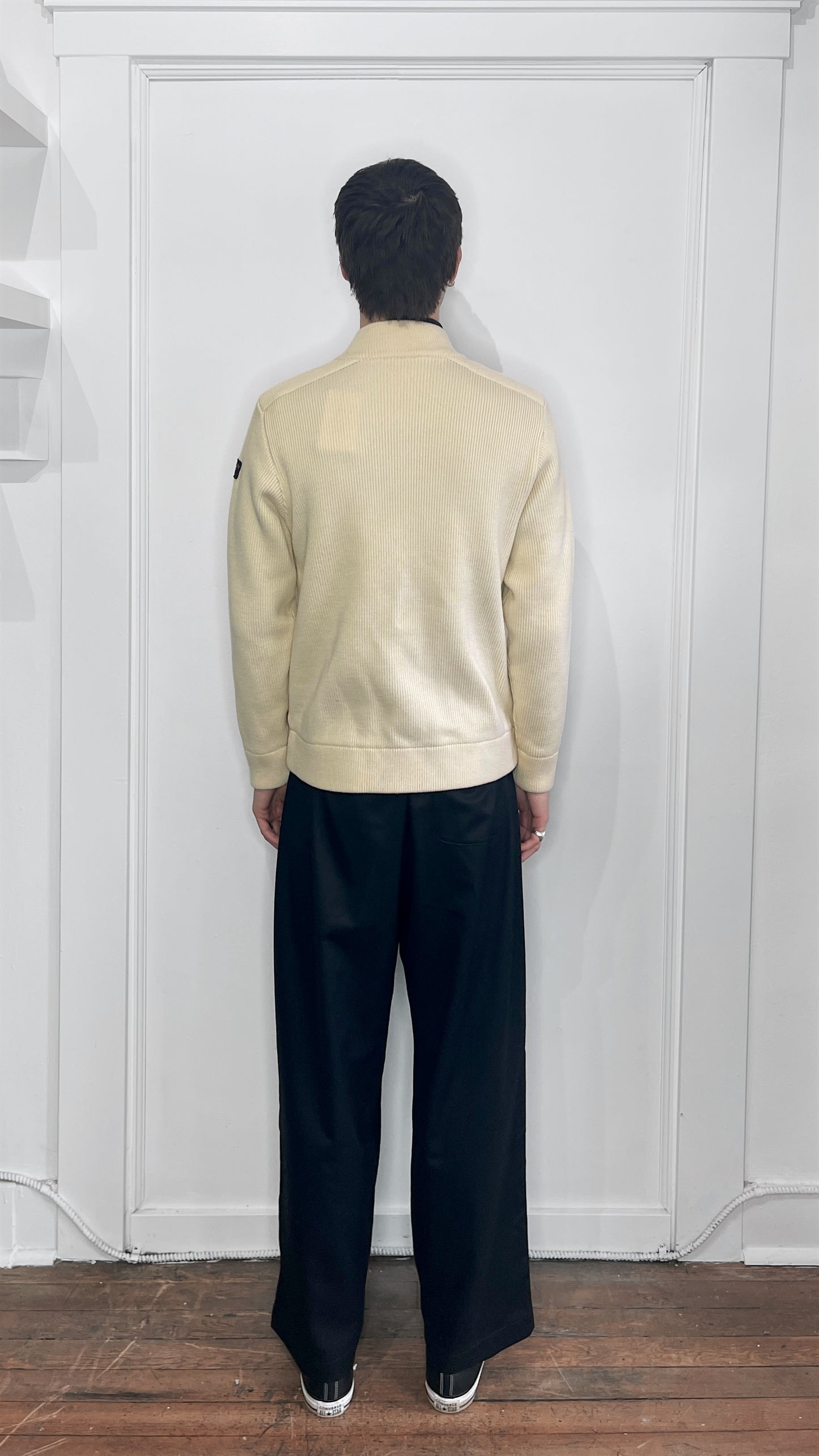 Paul & Shark Cream Ribbed Wool Knit Lined Zip Up Sweater Small