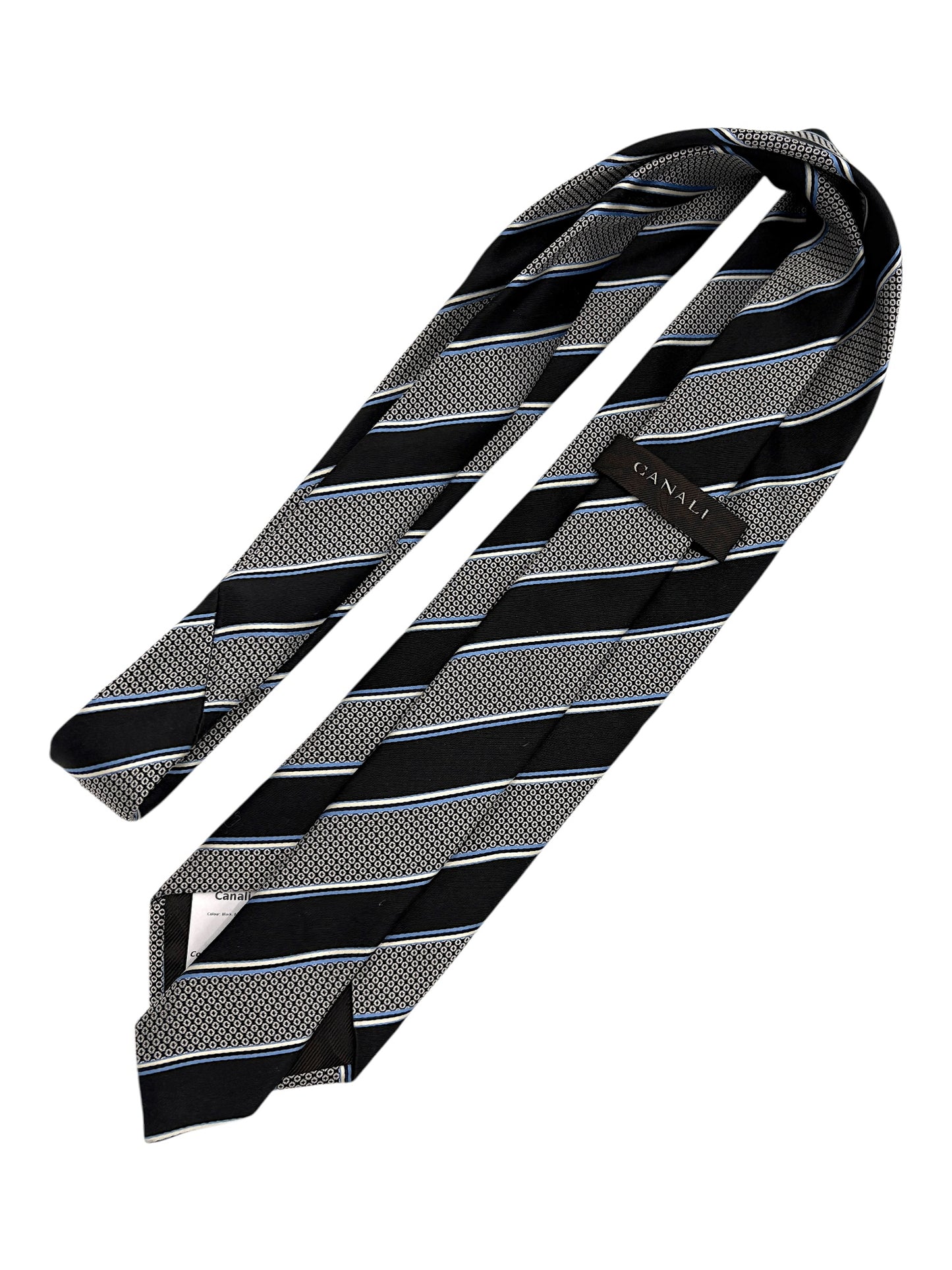 Canali Black, Blue, & White Dotted & Striped Silk Tie