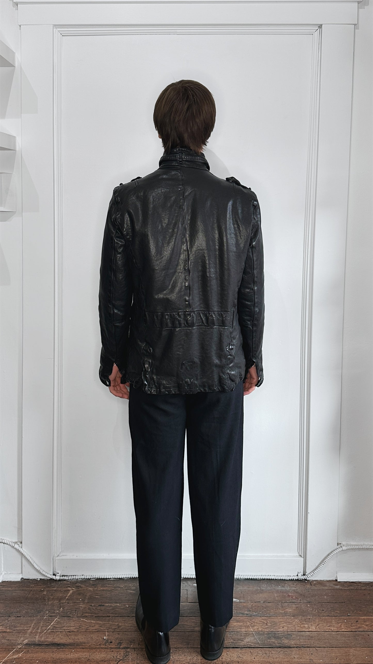 Neil Barrett Black Buffalo Leather Down Filled Jacket Large