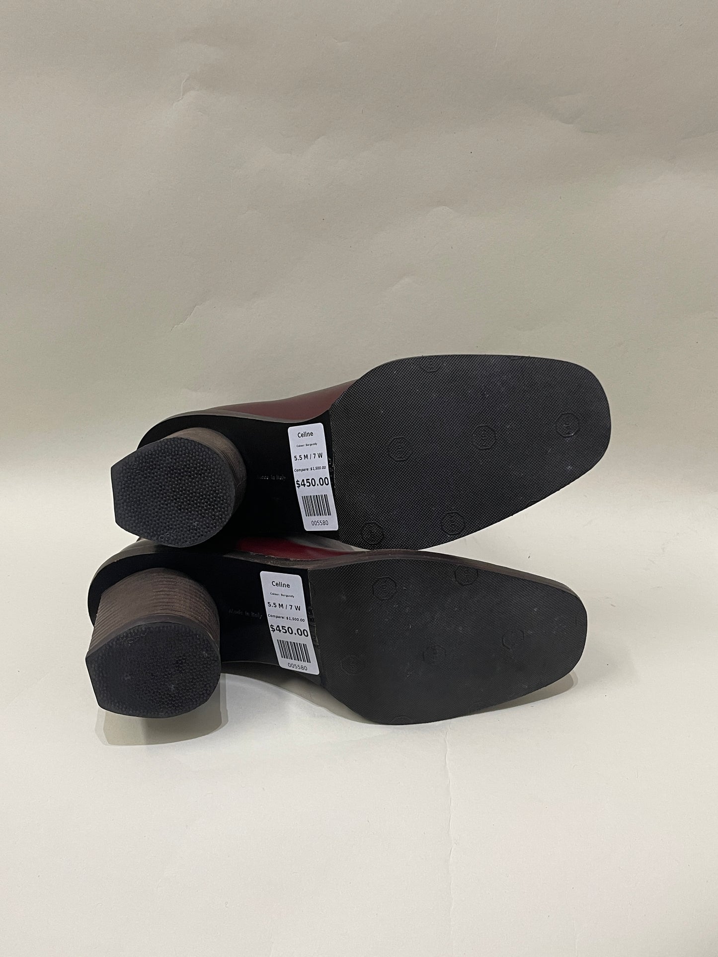 Celine Burgundy Leather V Neck Boots 5.5 M / 7 W
