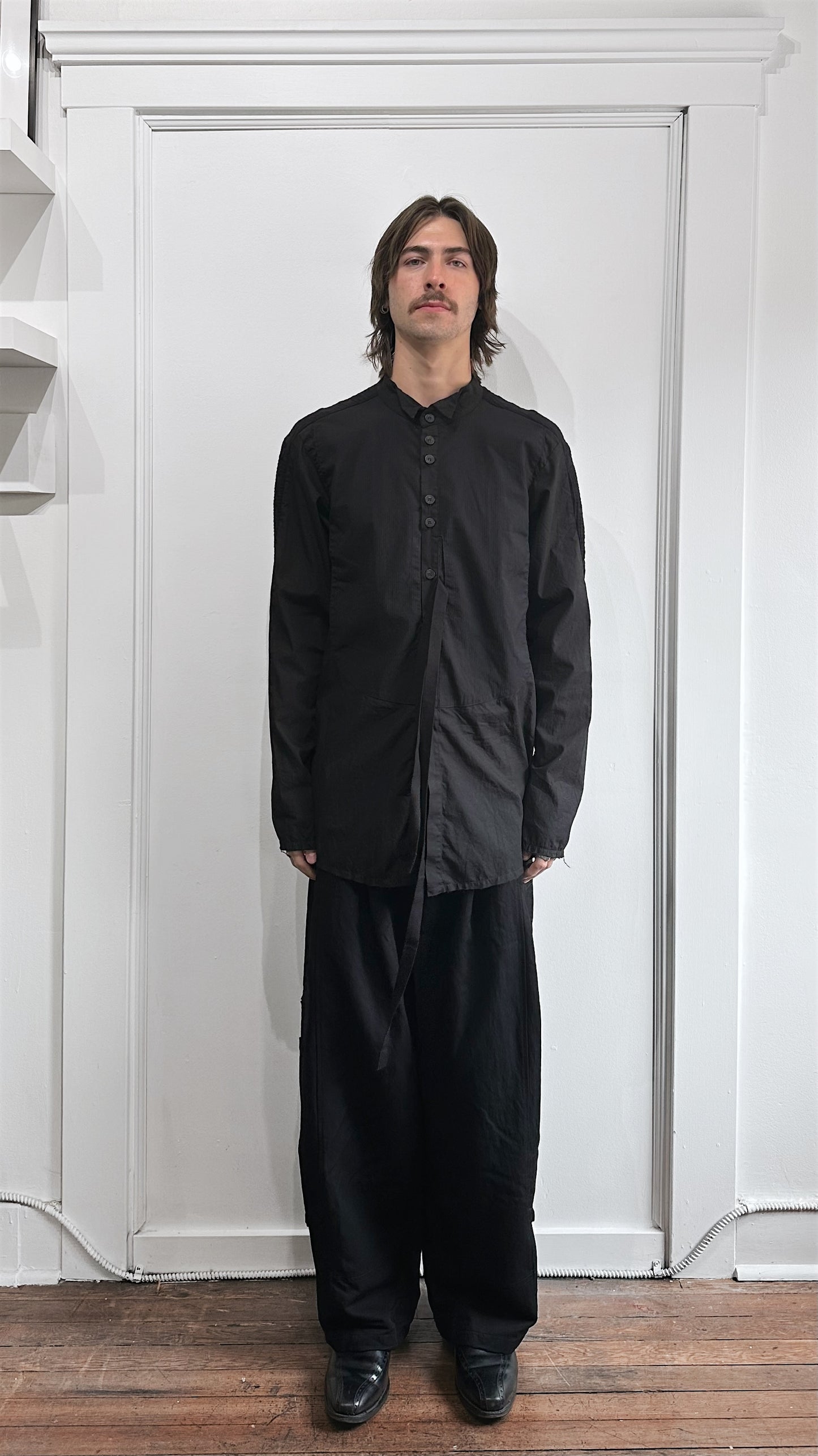 Zam Barrett Black Faulted Shoulder Bib Front Shirt 38