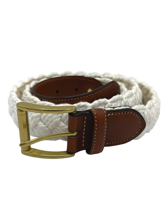 Brooks Brothers Brown Leather & White Braided Cotton Belt 38