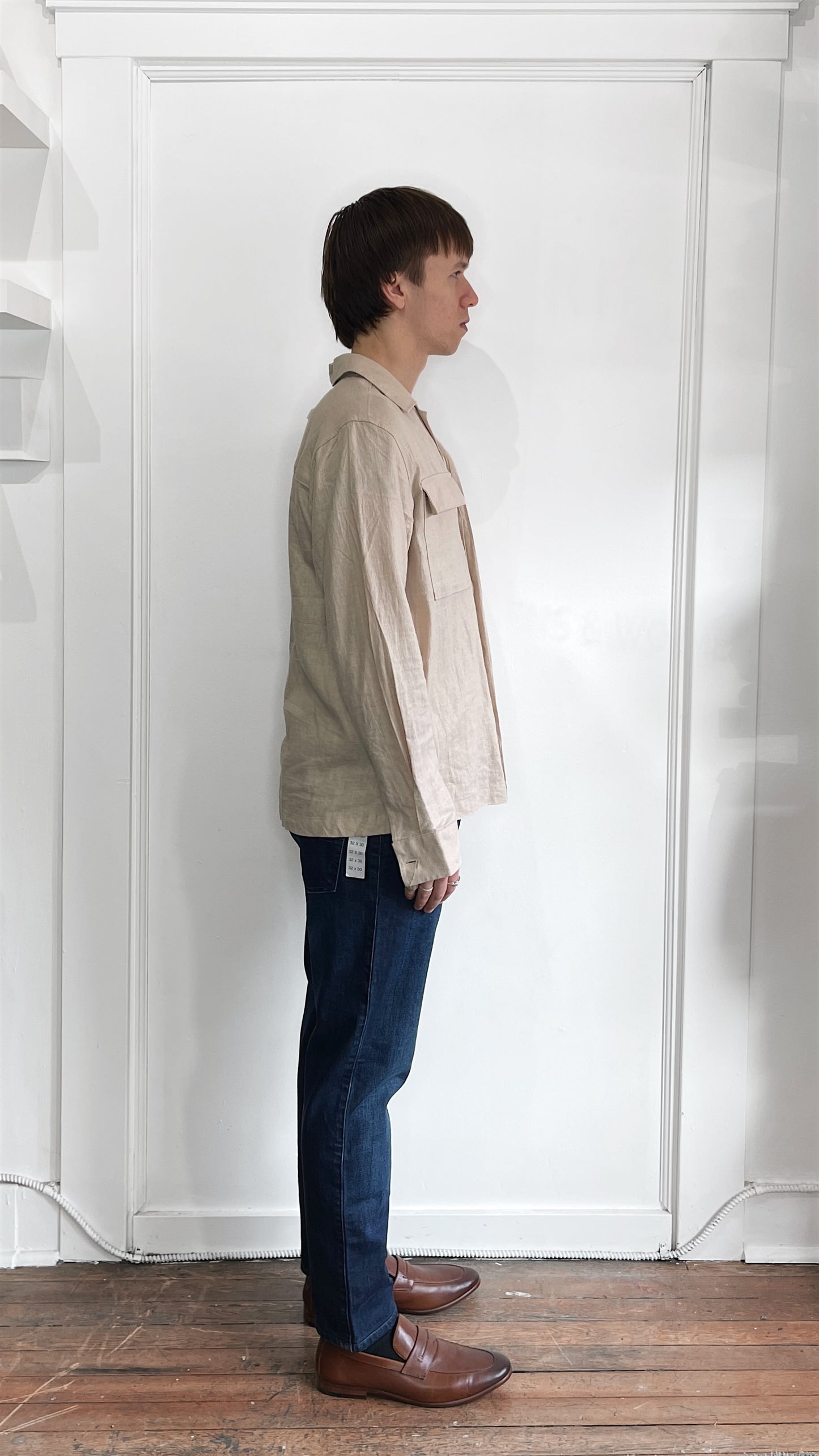 Bruno Positano Beige Linen Blend Shirt Jacket Small