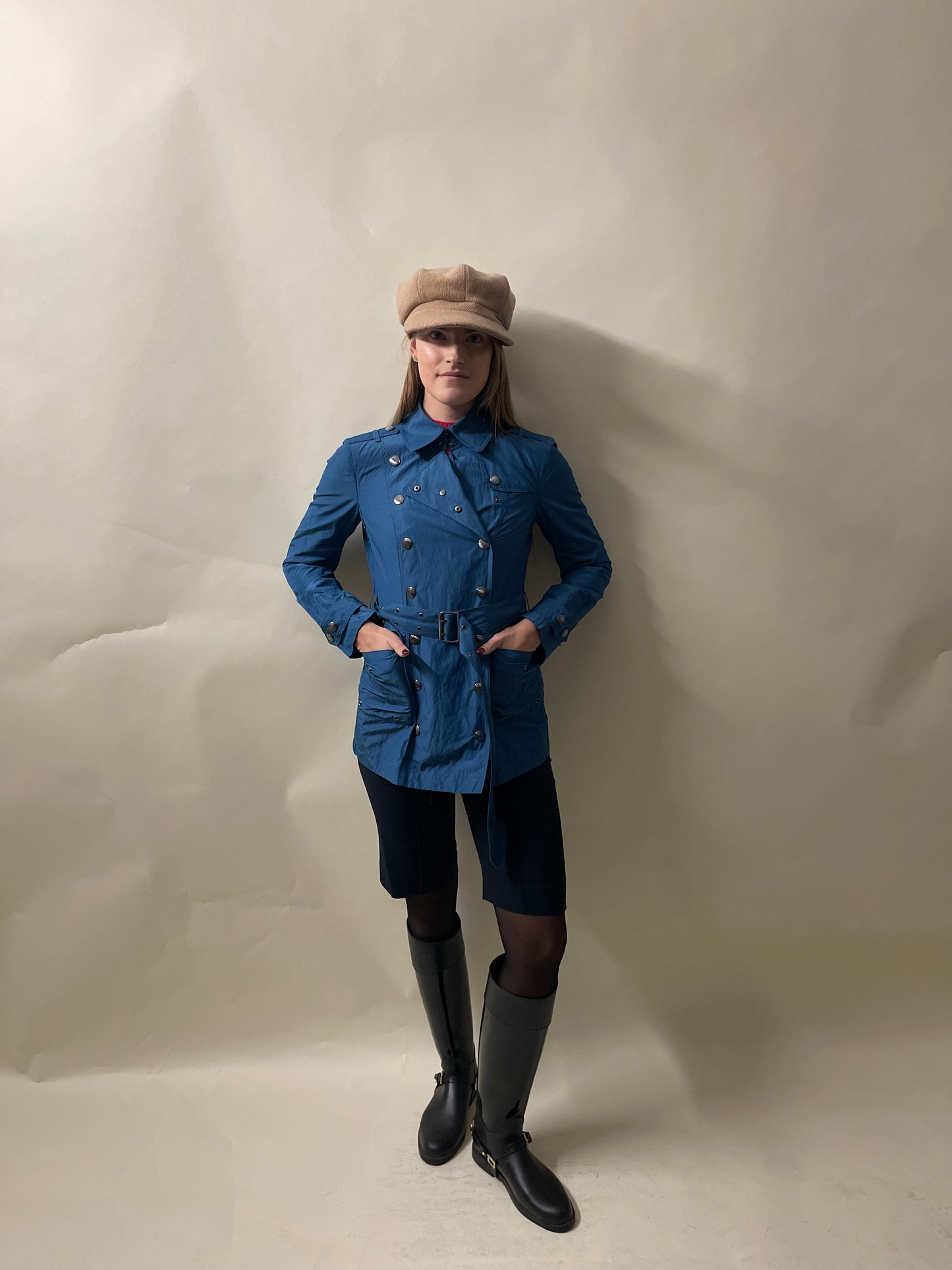 Burberry Brit Blue Nylon Double Breasted Overcoat Small - S