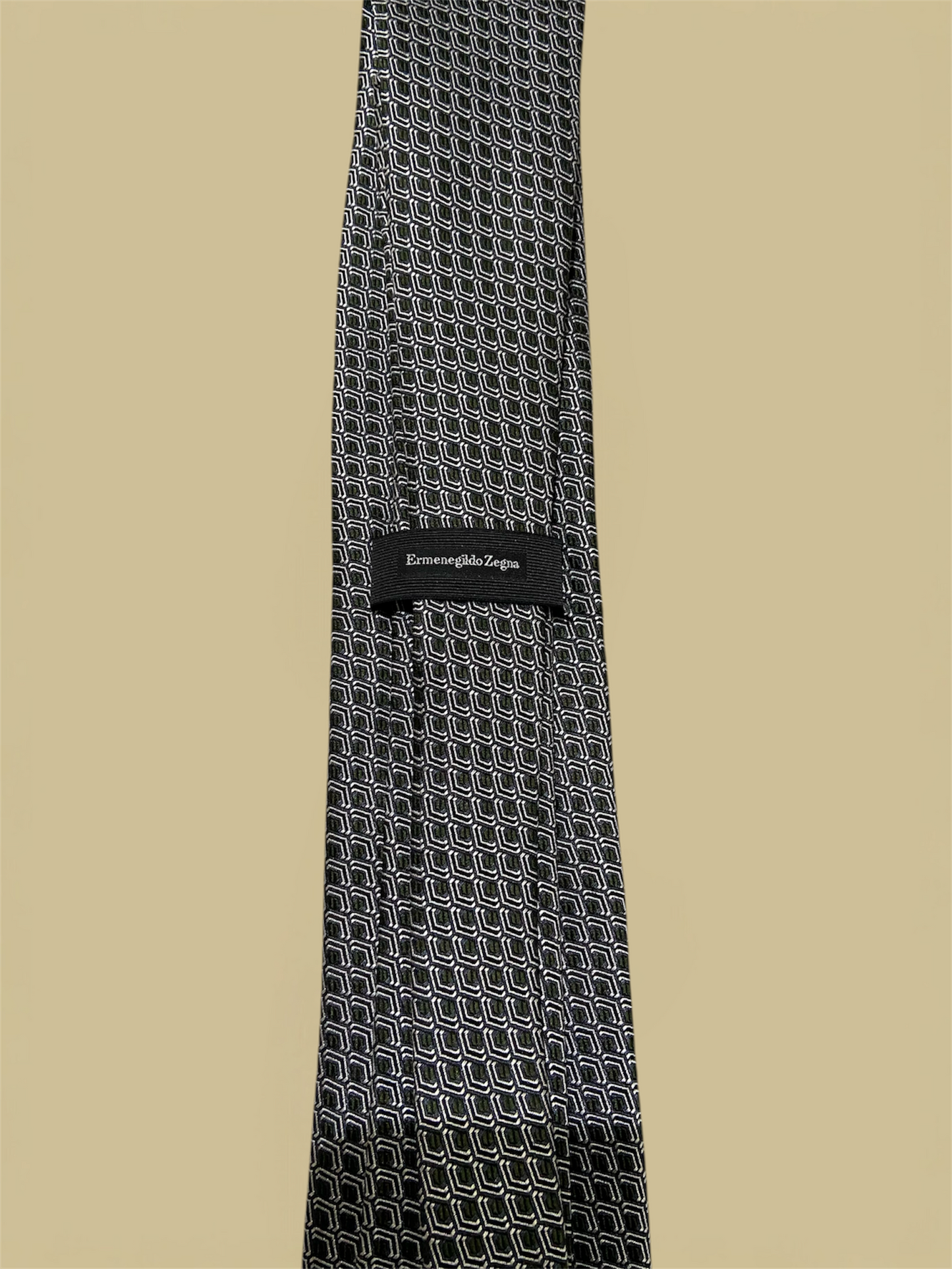 Ermenegildo Zegna Dark Green & Grey Overlapped Hexagon Pattern Silk Tie