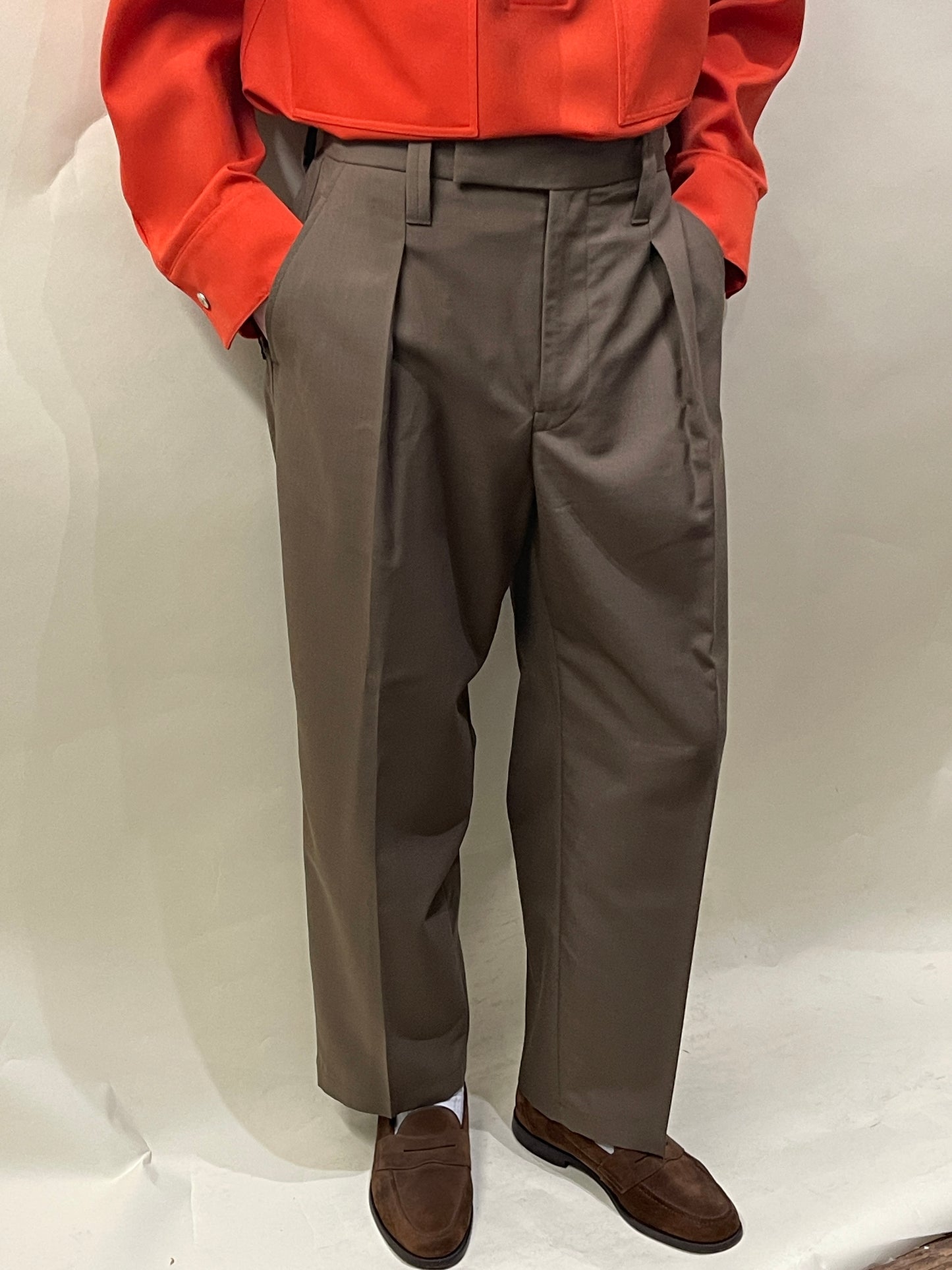 Lemaire Taupe Poly Wool Blend Single Pleat Trousers 34