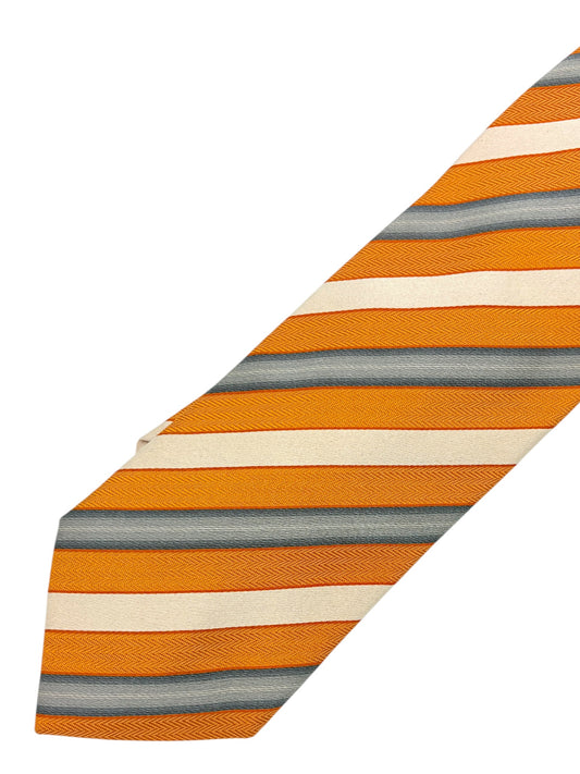 Ermenegildo Zegna Orange & Grey Striped Silk Tie