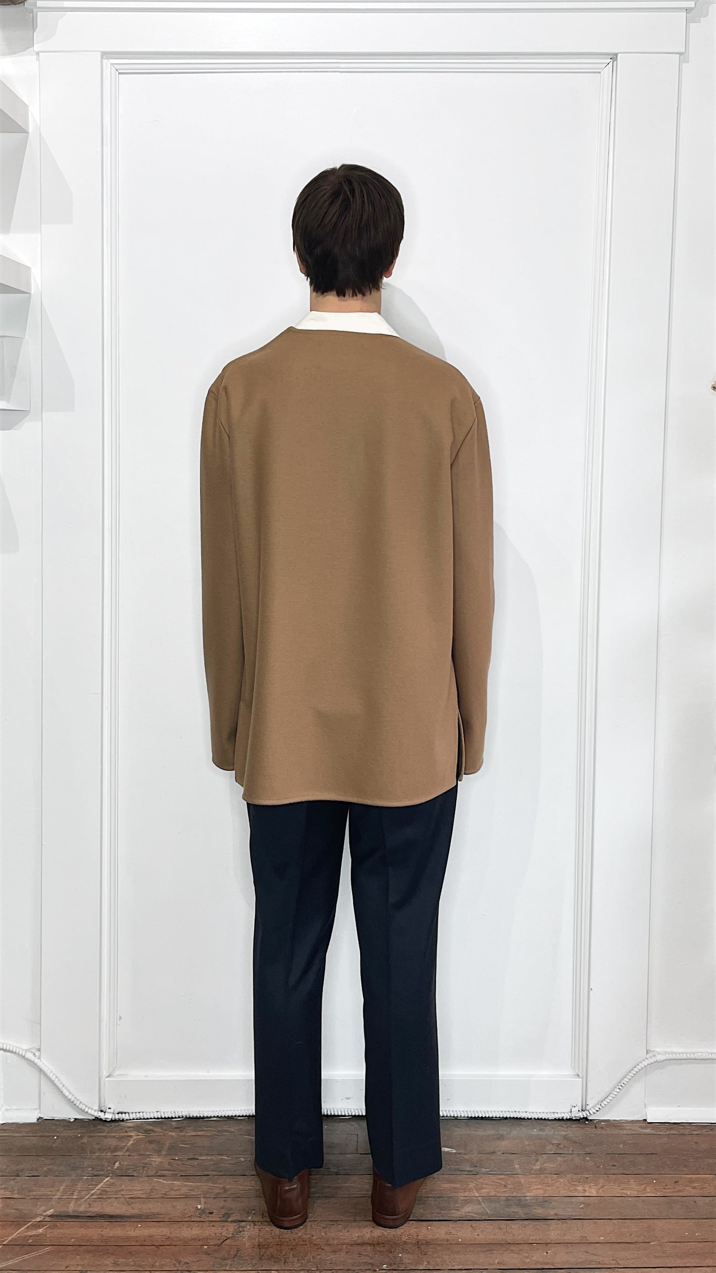 Jil Sander Camel Flannel Wool Zip Shoulder Sweater 46
