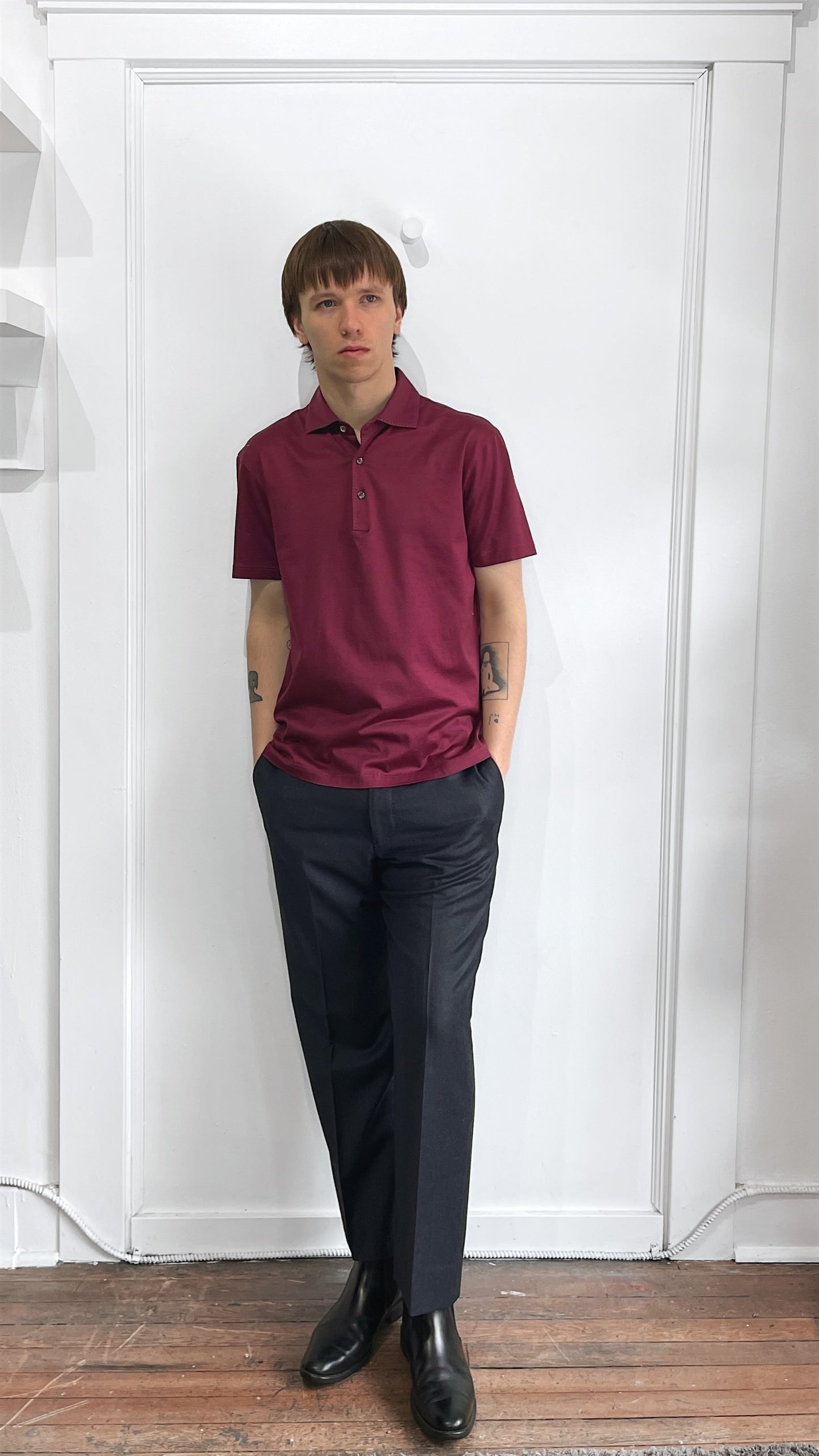 Gran Sasso Maroon Cotton SS Polo Shirt Large