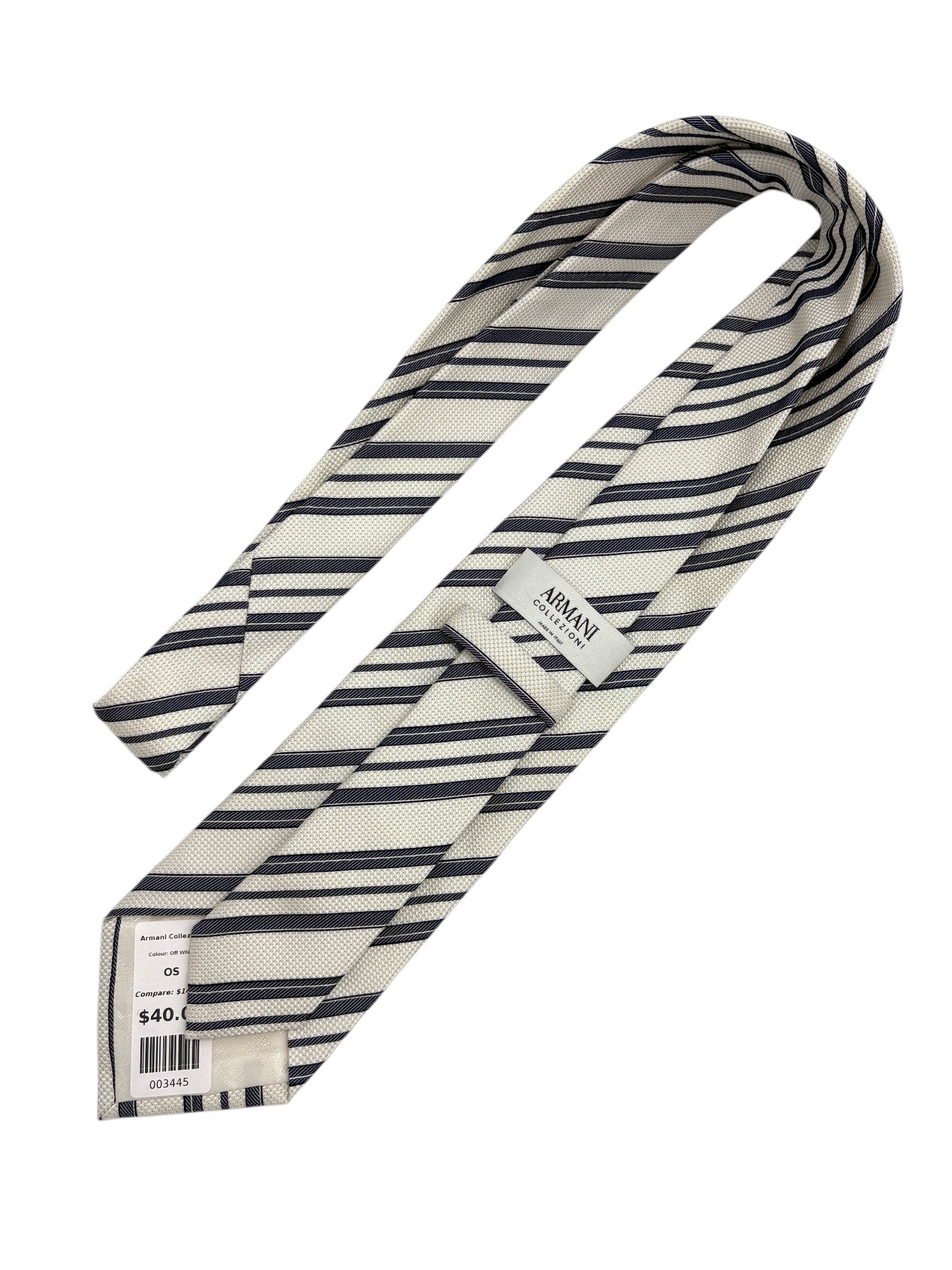 Armani Collezioni Off White & Navy Diagonal Stripe Silk Tie