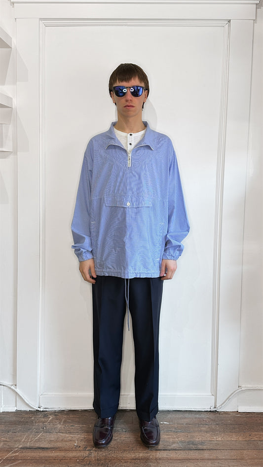 Nanamica Blue Striped 1/4 Zip Popover Dress Shirt Extra Large