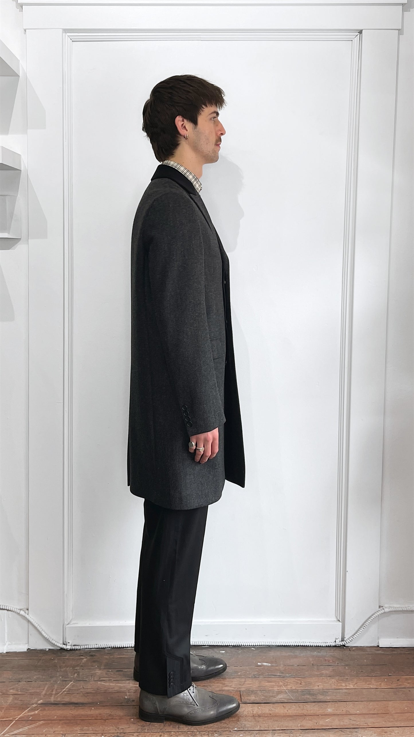 Brooks Brothers Dark Grey Herringbone Wool Cashmere Blend Overcoat 38R