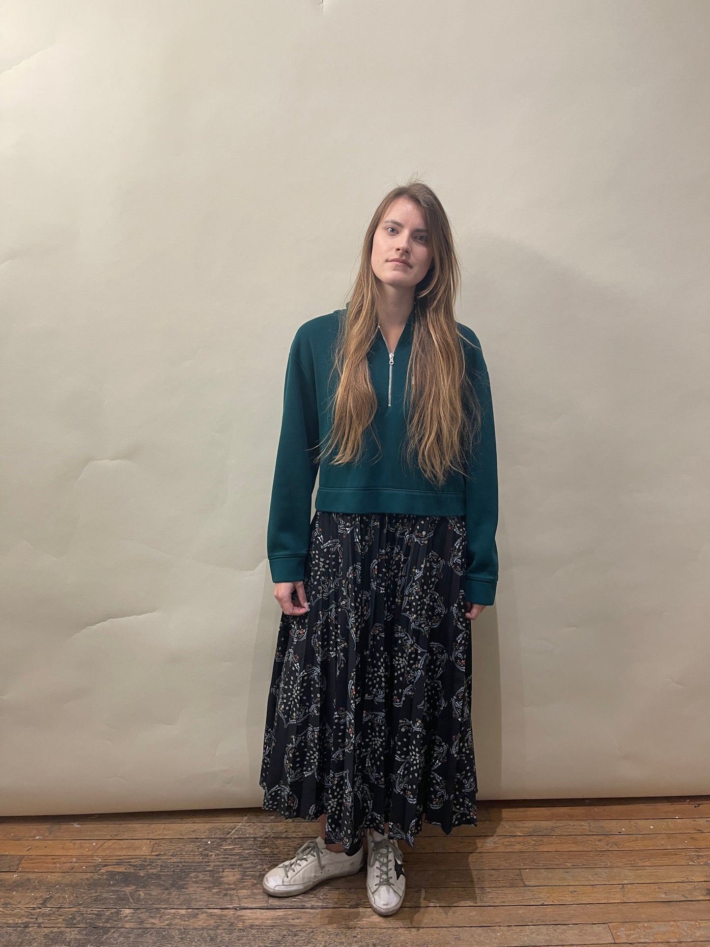 Sandro Turquoise & Black Maxi Hoodie Dress 40