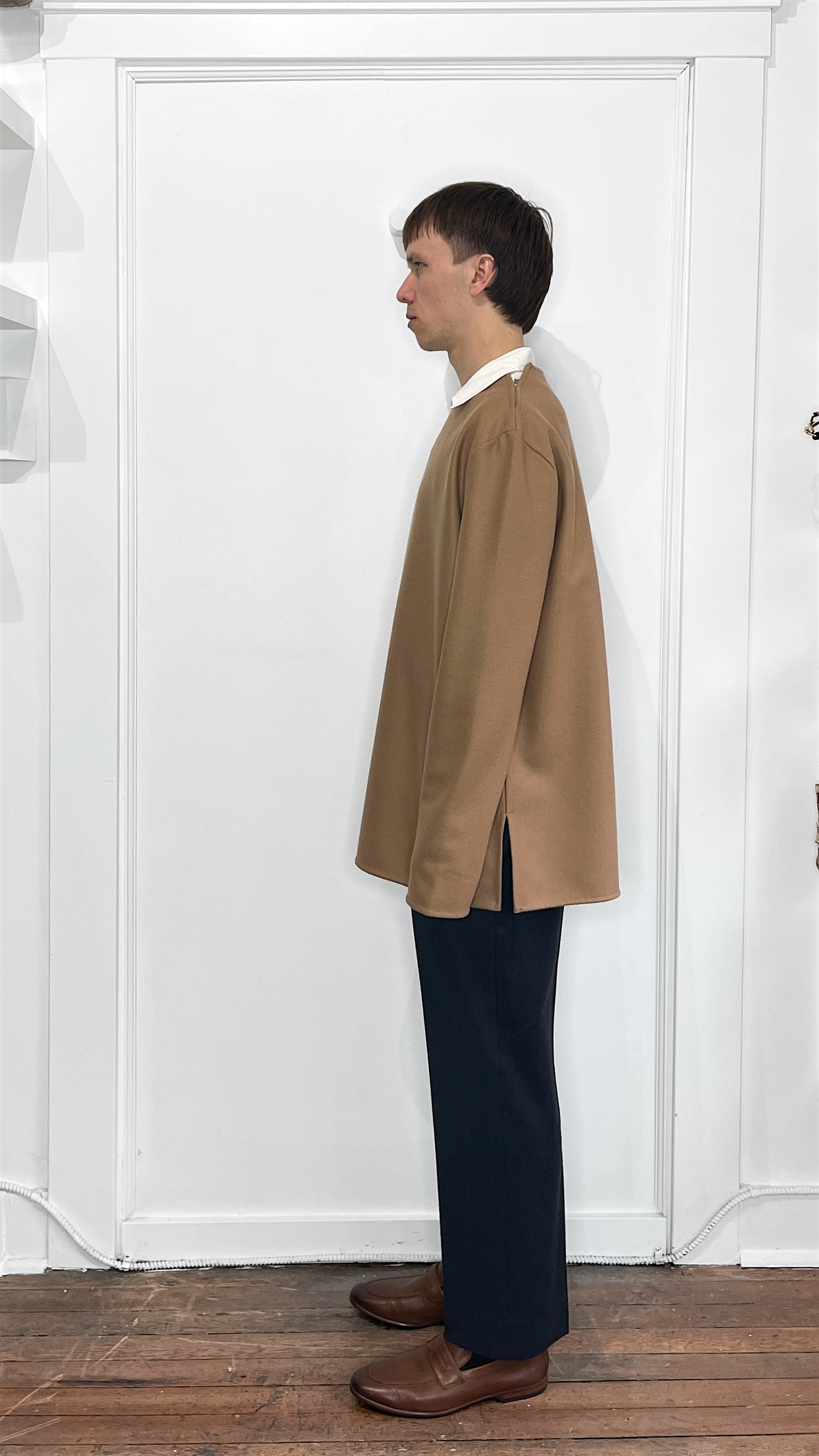 Jil Sander Camel Flannel Wool Zip Shoulder Sweater 46