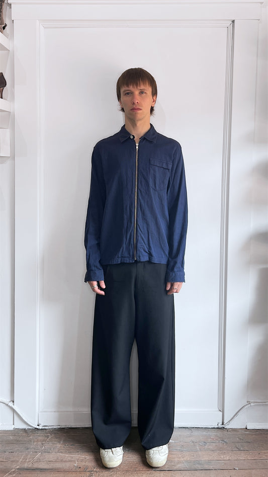 Our Legacy Navy Blue Lightweight Cotton Zip Up Overshirt 38