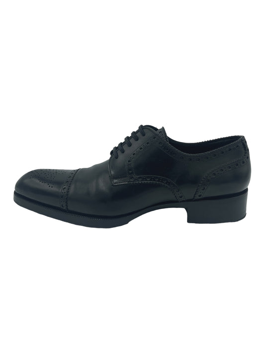 Tom Ford Black Brogue Cap Toe Derby Dress Shoes