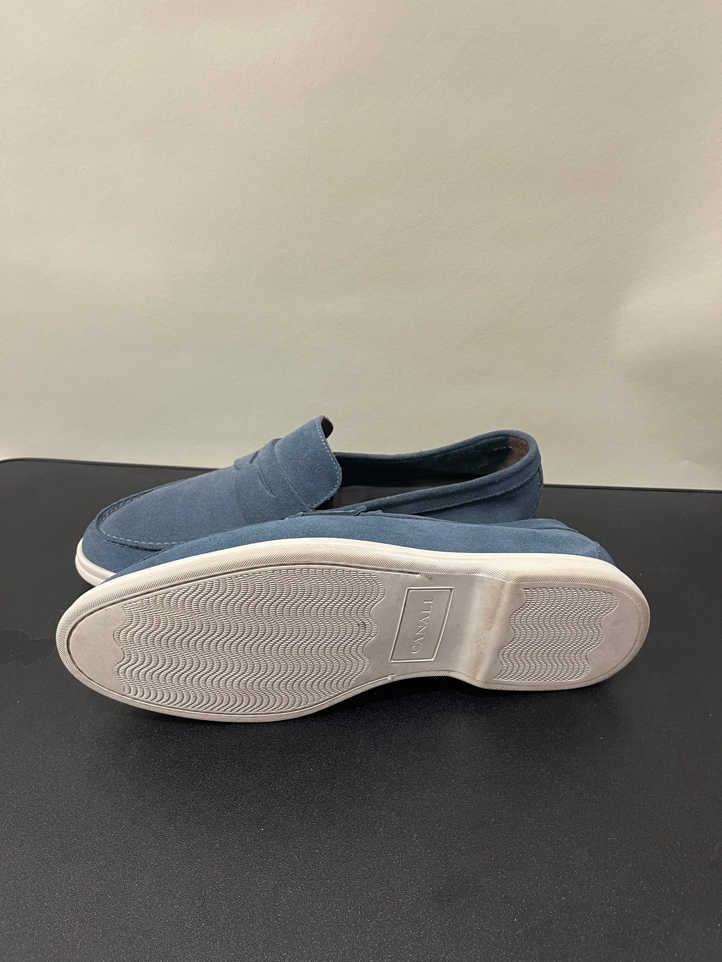 Canali Slate Blue Suede Casual Penny Loafers 8 M / 9.5 W