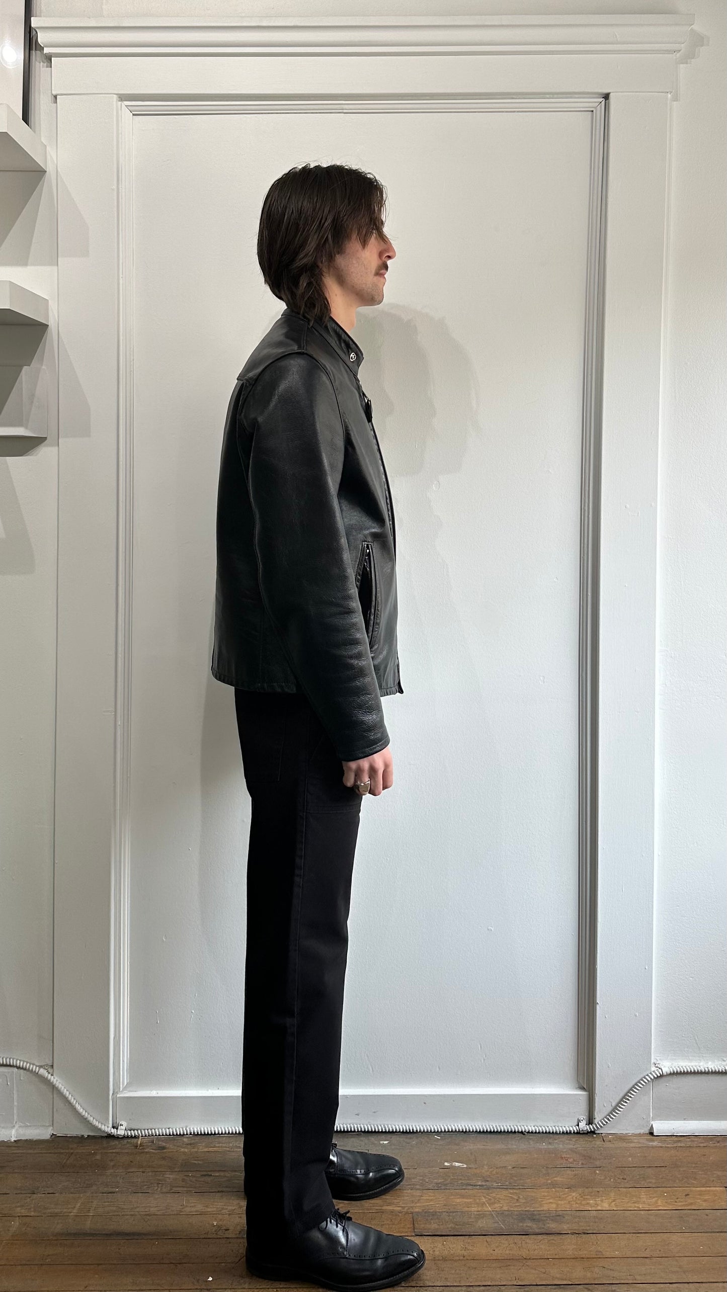Schott NYC Black Heavy Cowhide Casual Racer Jacket Medium - M