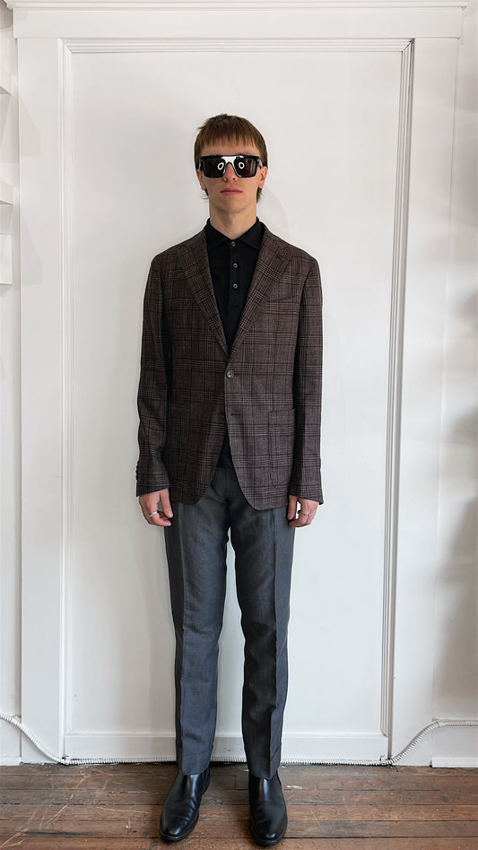Tagliatore Brown Tonal Glen Check Wool Blend Unlined Sport Coat 40