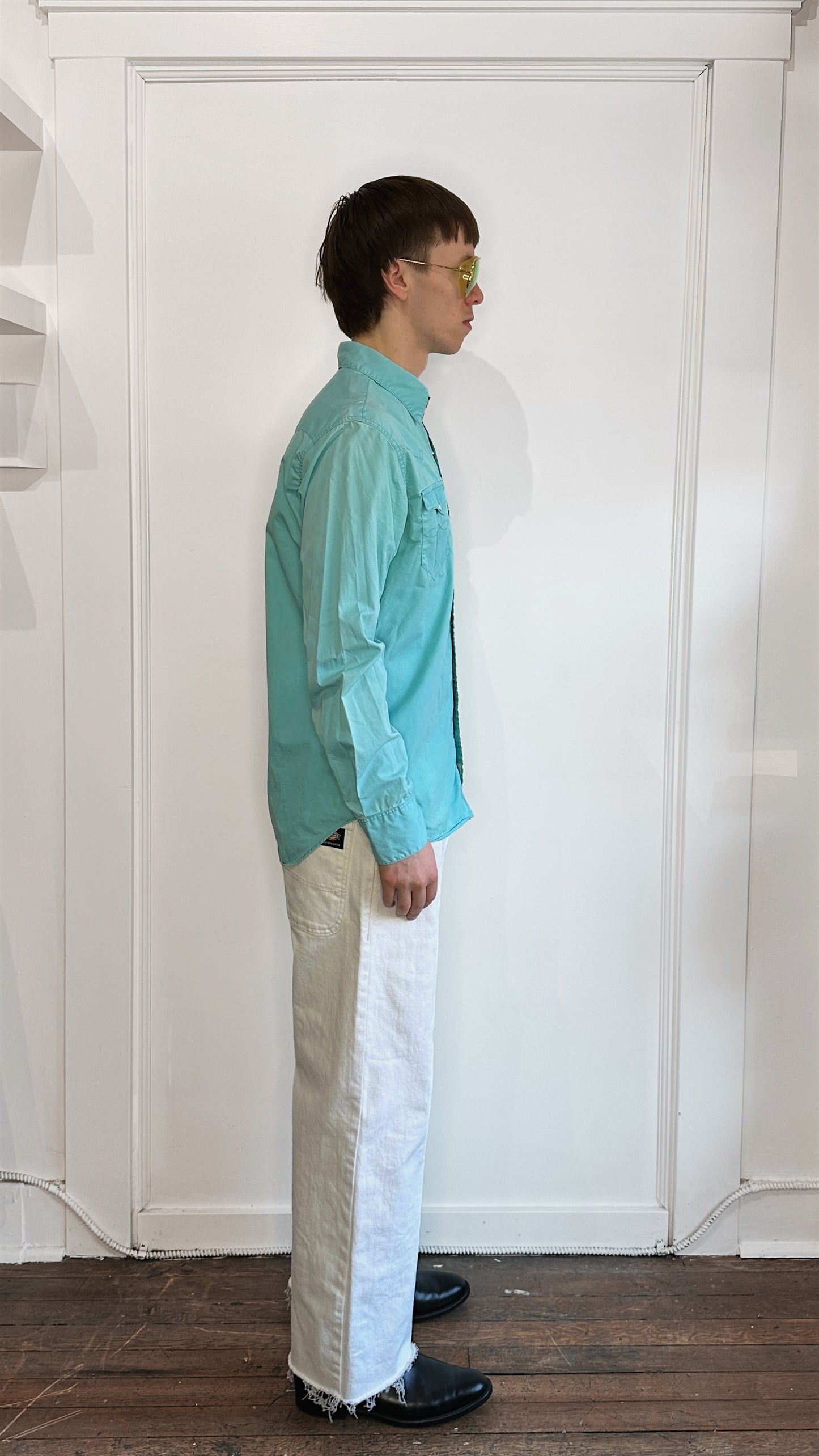 RRL Teal Cotton Pearl Snap Western Shirt Medium