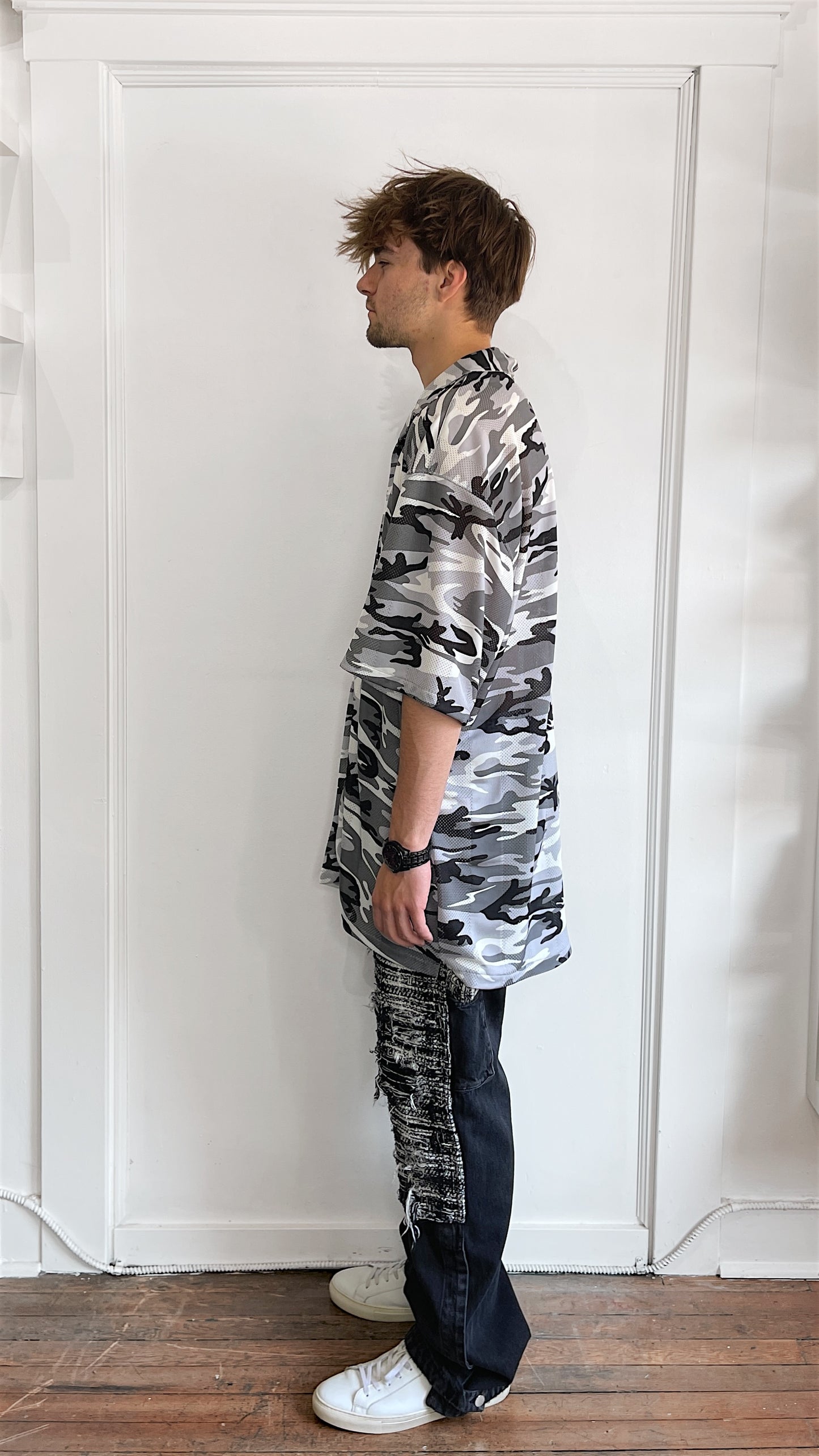 Balenciaga Snow Camo Mesh Camp Collar SS Button Up Shirt 40